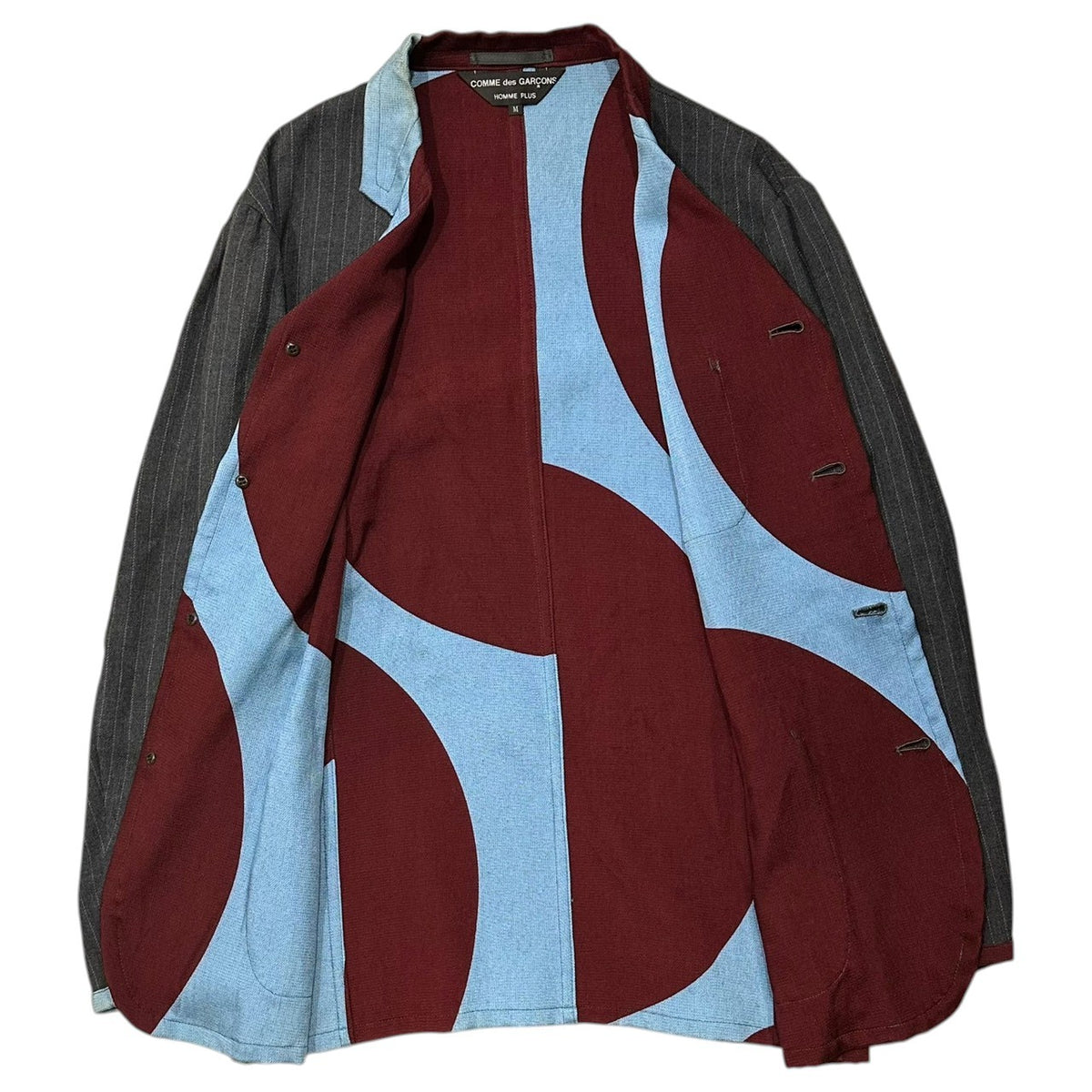 COMME des GARCONS HOMME PLUS(コムデギャルソンオムプリュス) 2001SS Double-Face-Era Reversible Design Tailored Jacket ダブル フェイス 期 裏表 デザイン テーラード ジャケット PJ-10020M M グレー×ライトブルー×ワインレッド AD2001 00s アーカイブ