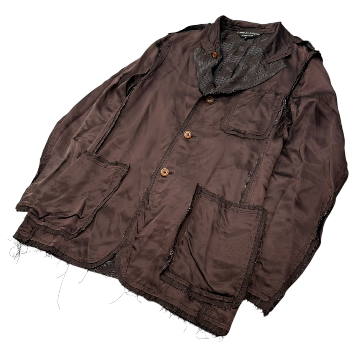 COMME des GARCONS HOMME PLUS(コムデギャルソンオムプリュス) 2002AW Inside-Out Cut-Out Design Cupra Jacket インサイドアウト 断ち切りデザイン キュプラ ジャケット PG-J016 M ブラウン AD2002 四つの黒期 アーカイブ