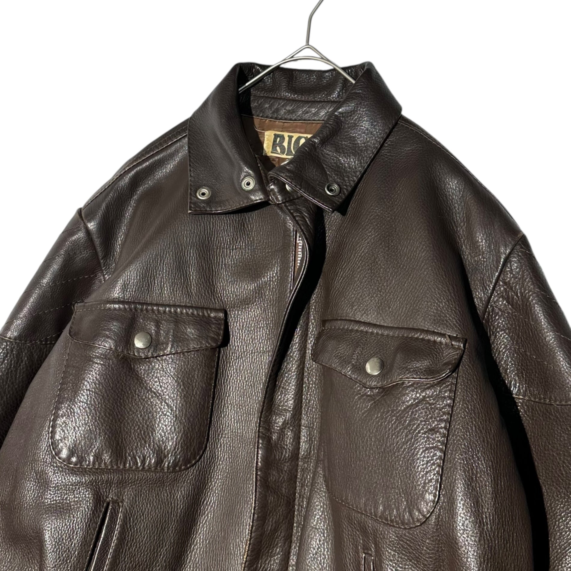 BIGI(ビギ) 80's Leather Rider Jacket レザー ライダース ジャケット 46(S程度) ダークブラウン ヴィンテージ 80年代 古着 初期