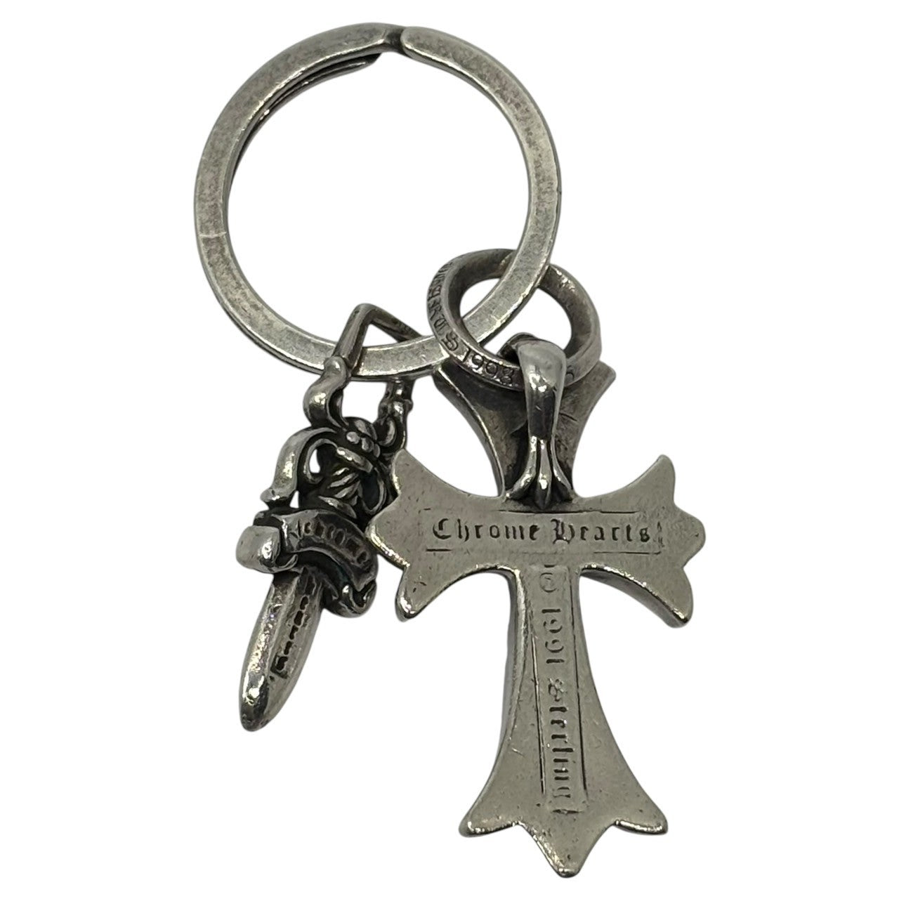 CHROME HEARTS(クロムハーツ) SMALL CH CROSS KEYRING with No5 DGGR スモール CH クロス キーリング ＆ ダガー シルバー チャーム ネックレス トップ 925 インボイス原本付