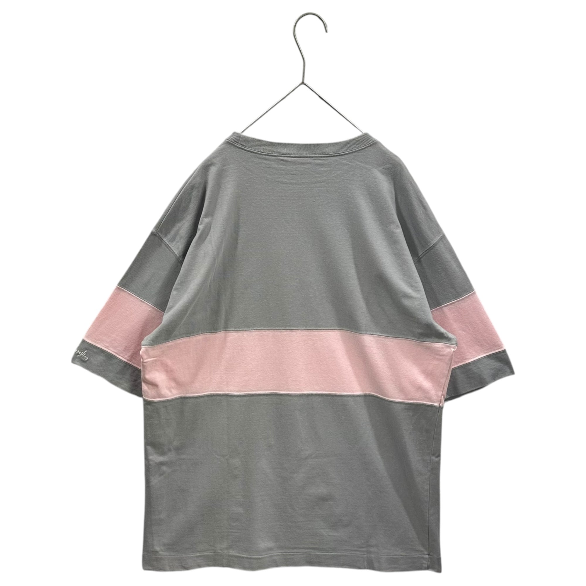 GOODENOUGH(グッドイナフ) 90's Line-blocked s/s T-shirt ライン 切替 半袖 Tシャツ 表記消(L程度) グレー×ピンク