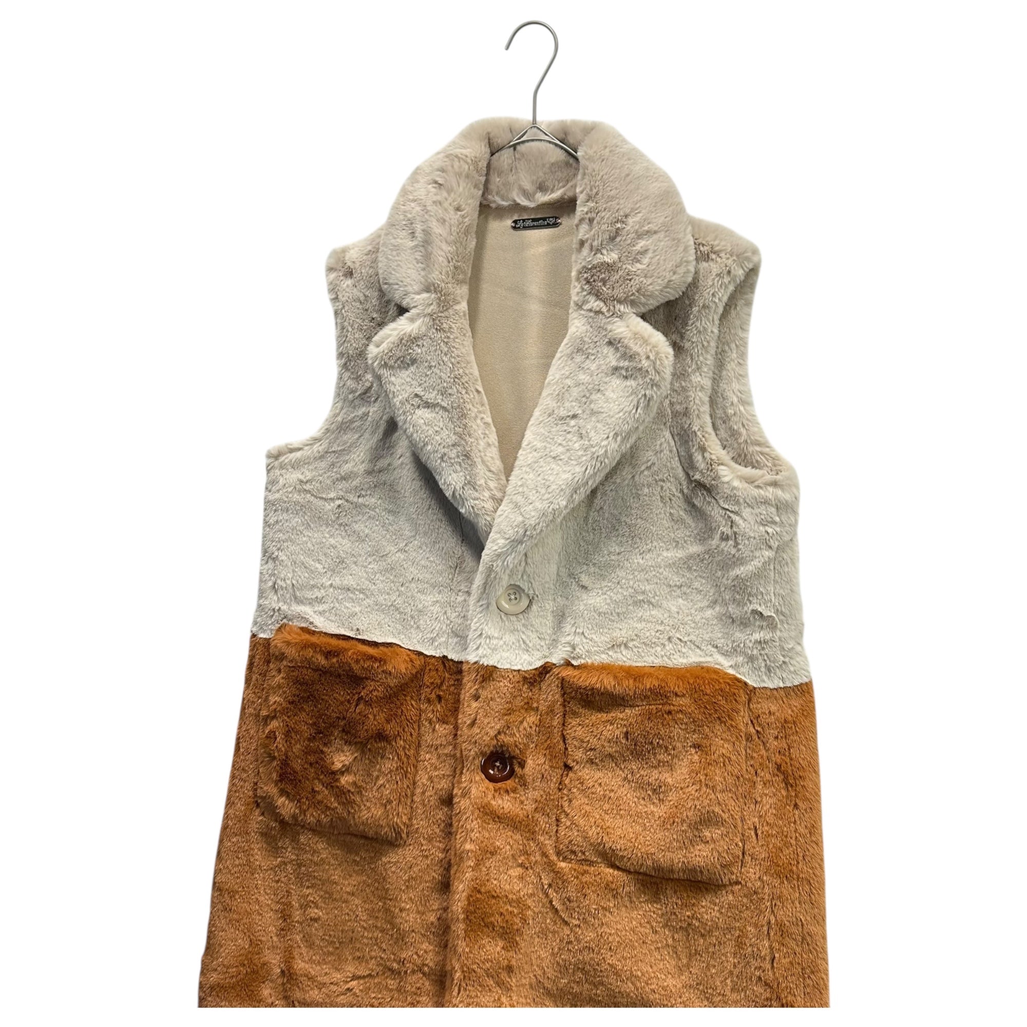 La Fiorentina(ラ・フィオレンティーナ) Long Faux Fur Reversible Vest ロング フェイクファー リバーシブル ベスト VEST-281 S/M アイボリー×ブラウン