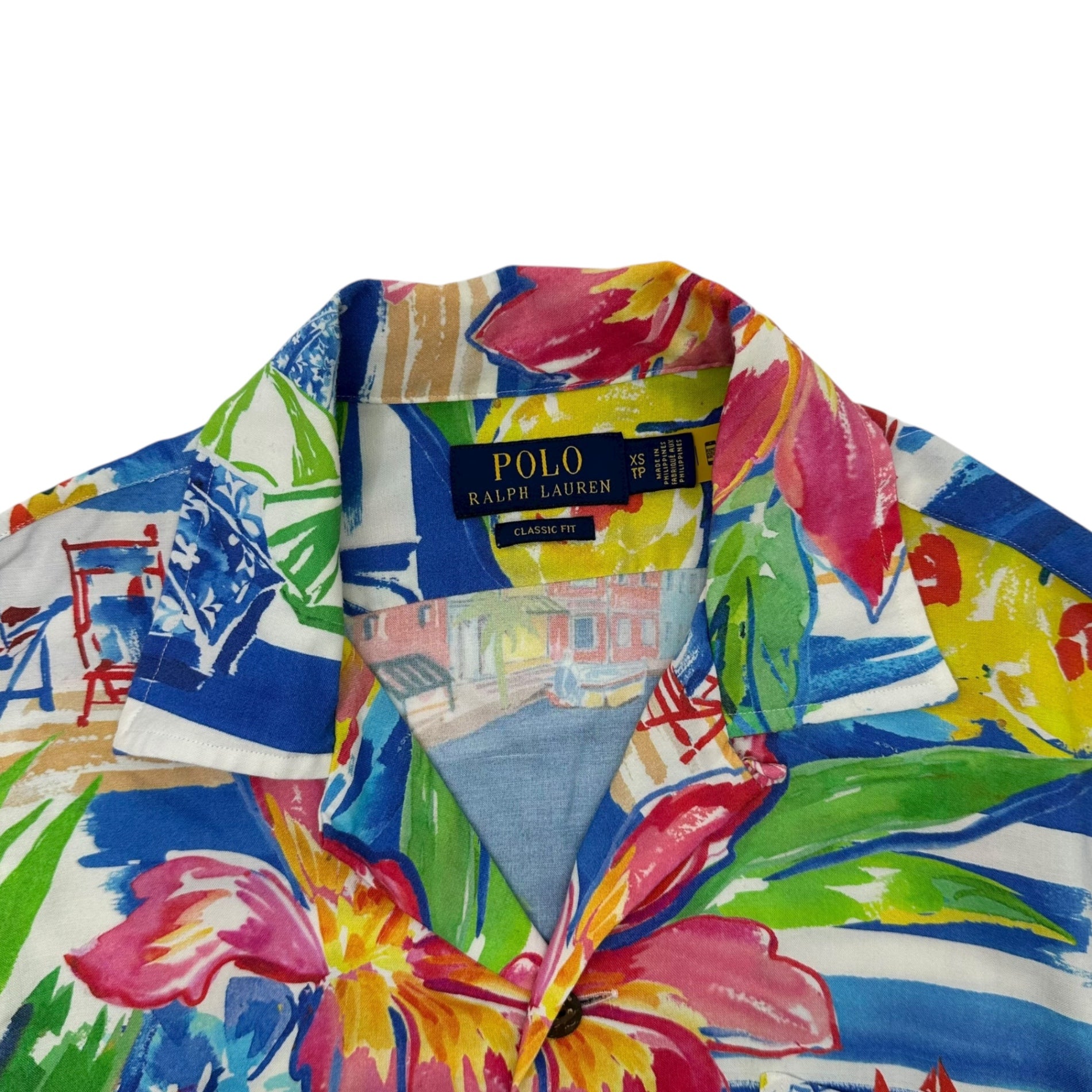 POLO RALPH LAUREN(ポロラルフローレン) Yacht All-Over Print Rayon Aloha Shirt ヨット 総柄 レーヨン アロハ シャツ XS ブルー オープンカラー 開襟
