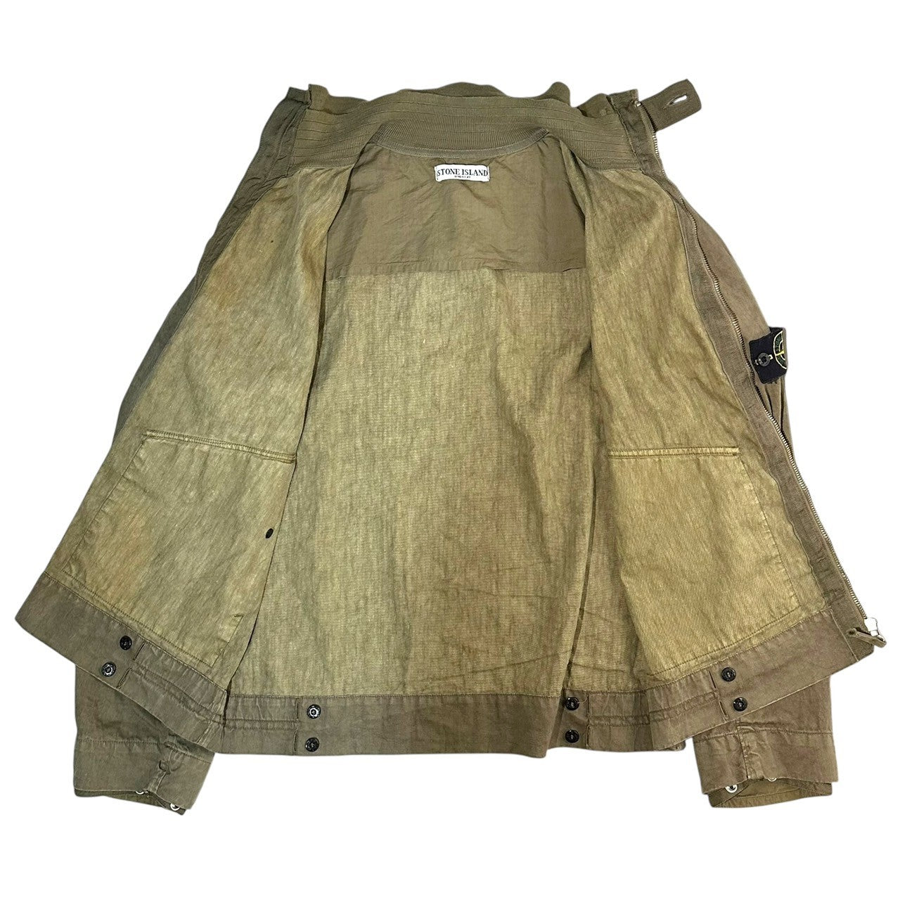 STONE ISLAND(ストーンアイランド) 04SS US NAVY G8 Sampling Zip-up Lion Flax Blouson Jacket G8 サンプリング ジップアップ リネン ブルゾン M カーキ アーカイブ稀少品