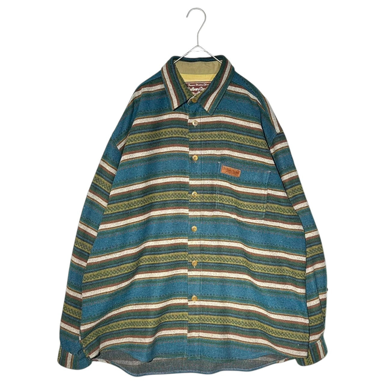 Marlboro Classics(マールボロクラシック) 90's Native Pattern Wool Flannel Shirt ネイティブ柄 ウール フランネル シャツ L ブルー ヴィンテージ 古着