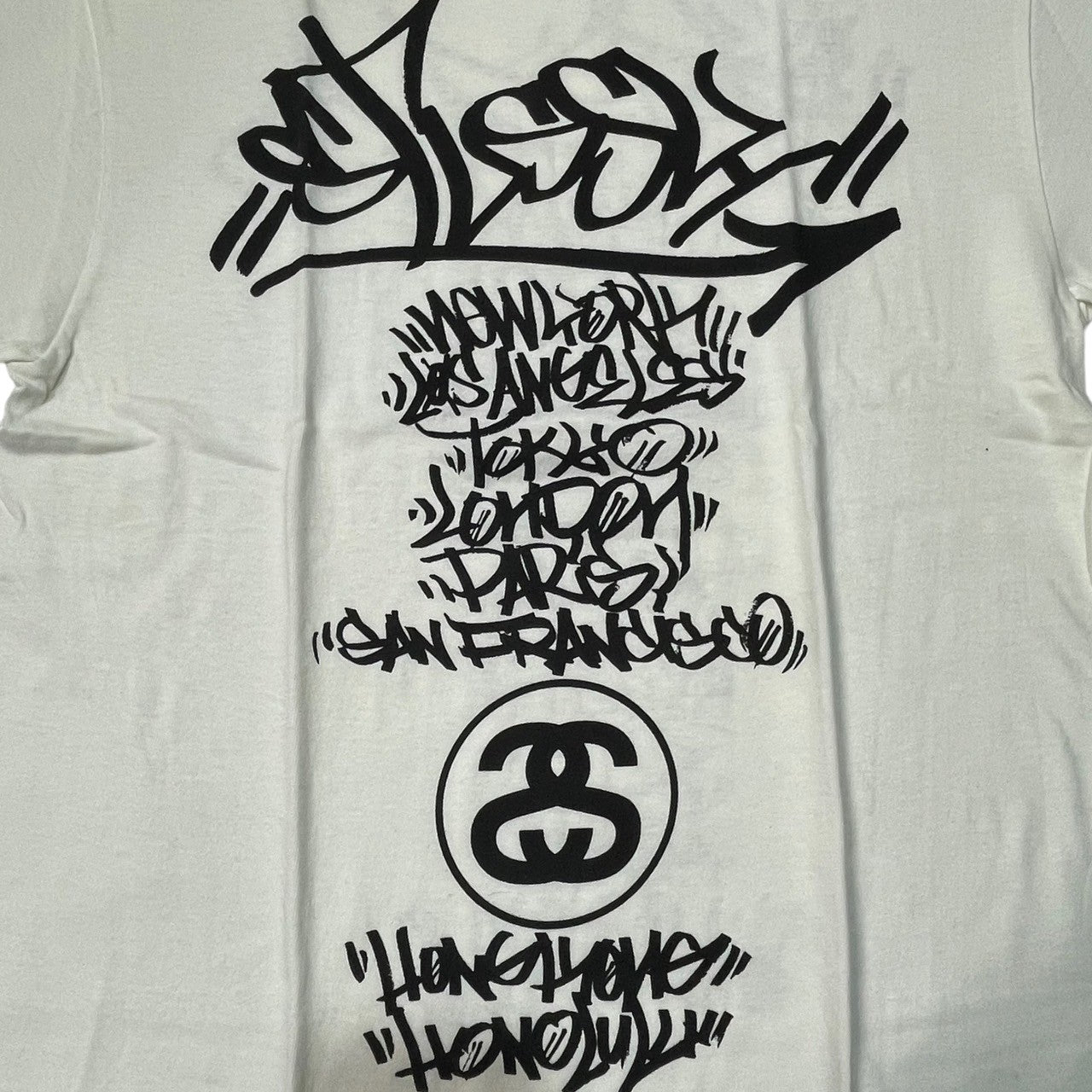 STUSSY(ステューシー) 90's CUSTOMADE logo t-shirt ロゴ Tシャツ ツアー 筆記体 M ホワイト 紺タグ 90年代  デッドストック