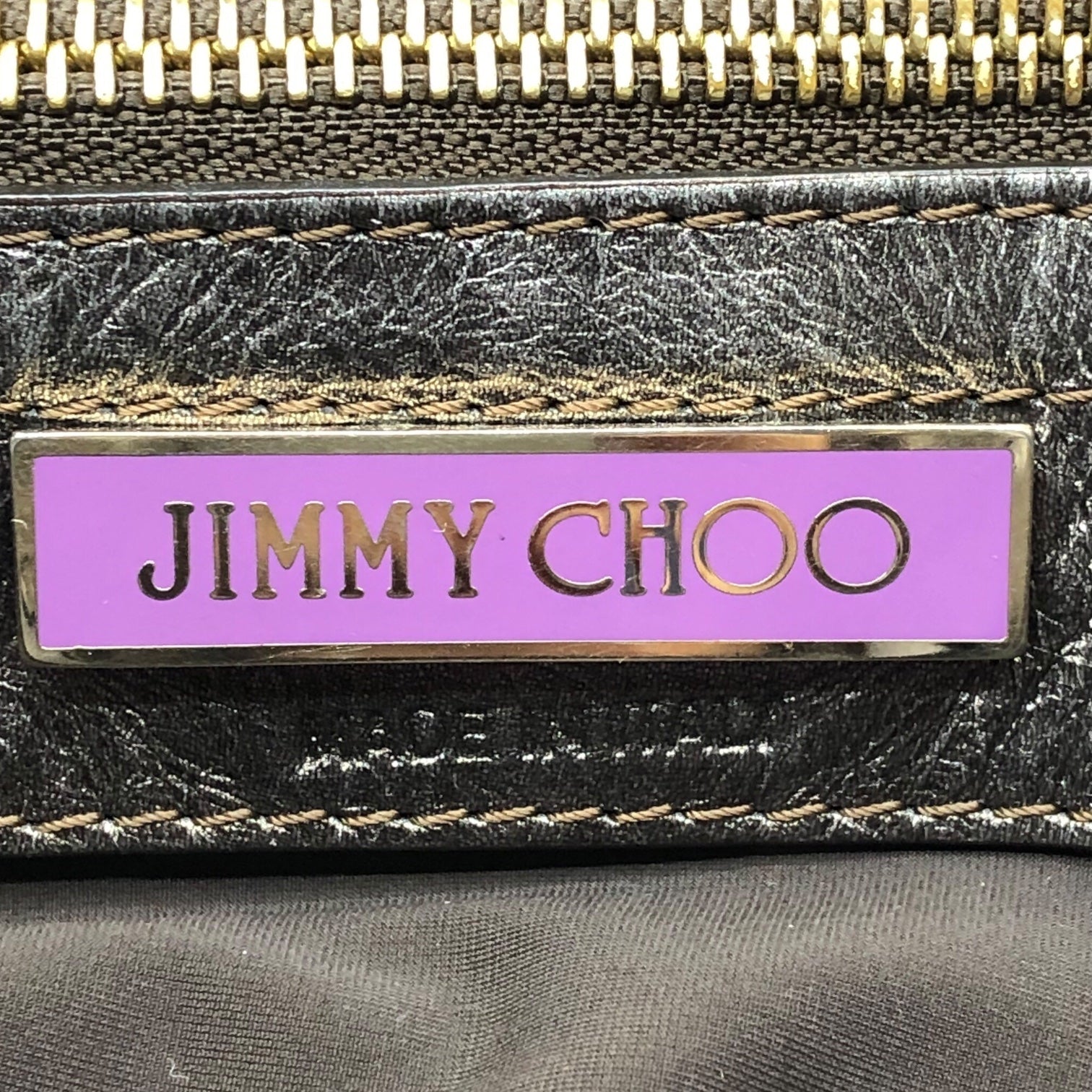 JIMMY CHOO(ジミーチュウ) perforated leather handbag パンチング レザー ハンドバッグ ブラウンゴールド リボン メッシュ ロゴ プレート ワンショルダー 肩掛け