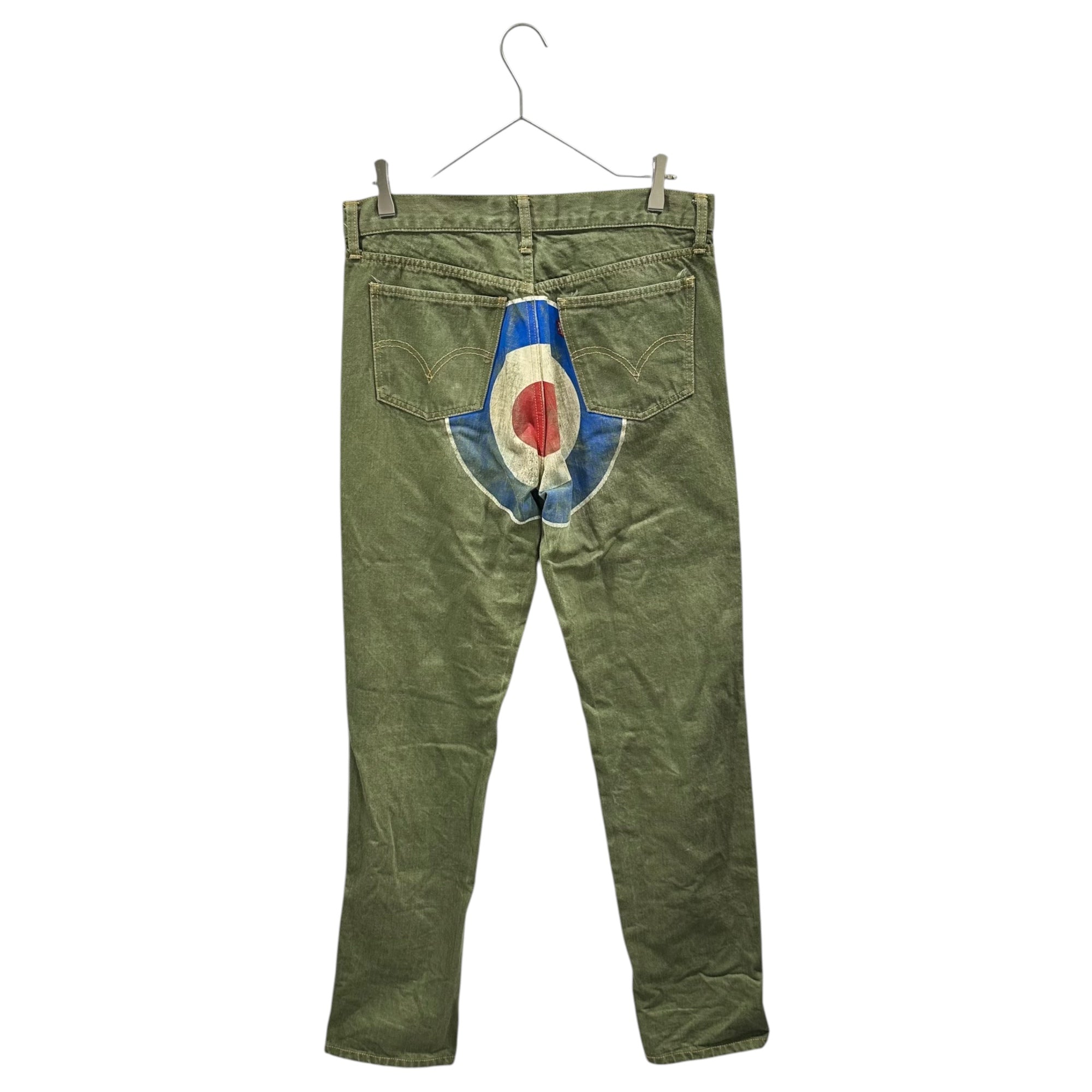 COMME des GARCONS JUNYA WATANABE MAN × Levi's × DOVER STREET MARKET(コムデギャルソンジュンヤワタナベマン × リーバイス × ドーバーストリートマーケット) 2007SS Back Roundel Logo Print Green Denim Pants バック ラウンデル マーク プリント グリーン カラー デニム パンツ DSM-P030 M カーキ×マルチカラー AD2006 00s アーカイブ 3コラボ 稀少