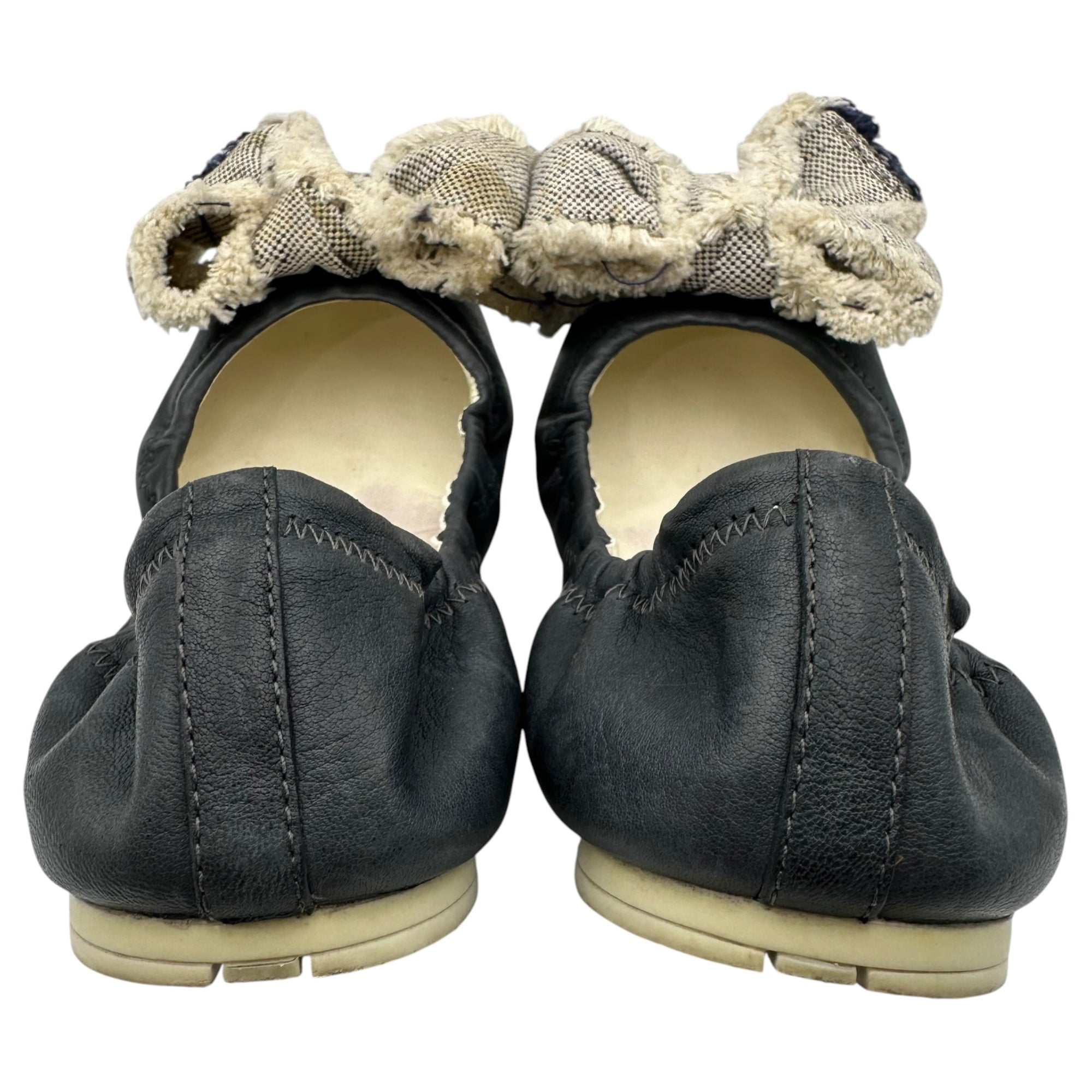 PRADA SPORT(プラダスポーツ) Leather Bow Ballet Flats リボン レザー バレーシューズ 37 1/2(24.0cm程度) ネイビー