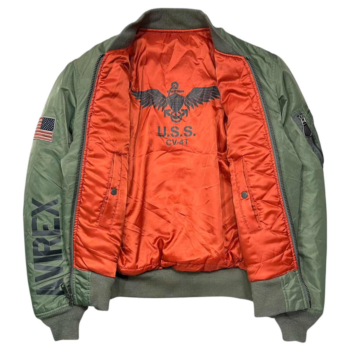 AVIREX(アヴィレックス) USS MA-1 Bomber Jacket アメリカ 海軍 レプリカ ボンバー ジャケット 6162145 XL セージグリーン