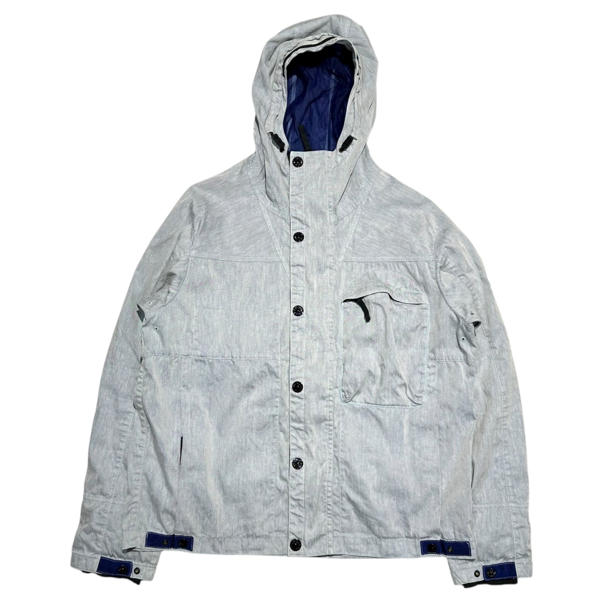 STONE ISLAND(ストーンアイランド) 11SS LINO FLAX Logo Patch Hooded Mountain Jacket リネン ナイロン ロゴ ワッペン フーデッド マウンテン ジャケット 541541133 XL ライトブルー(ライトグレーに近い) マウンテンパーカー