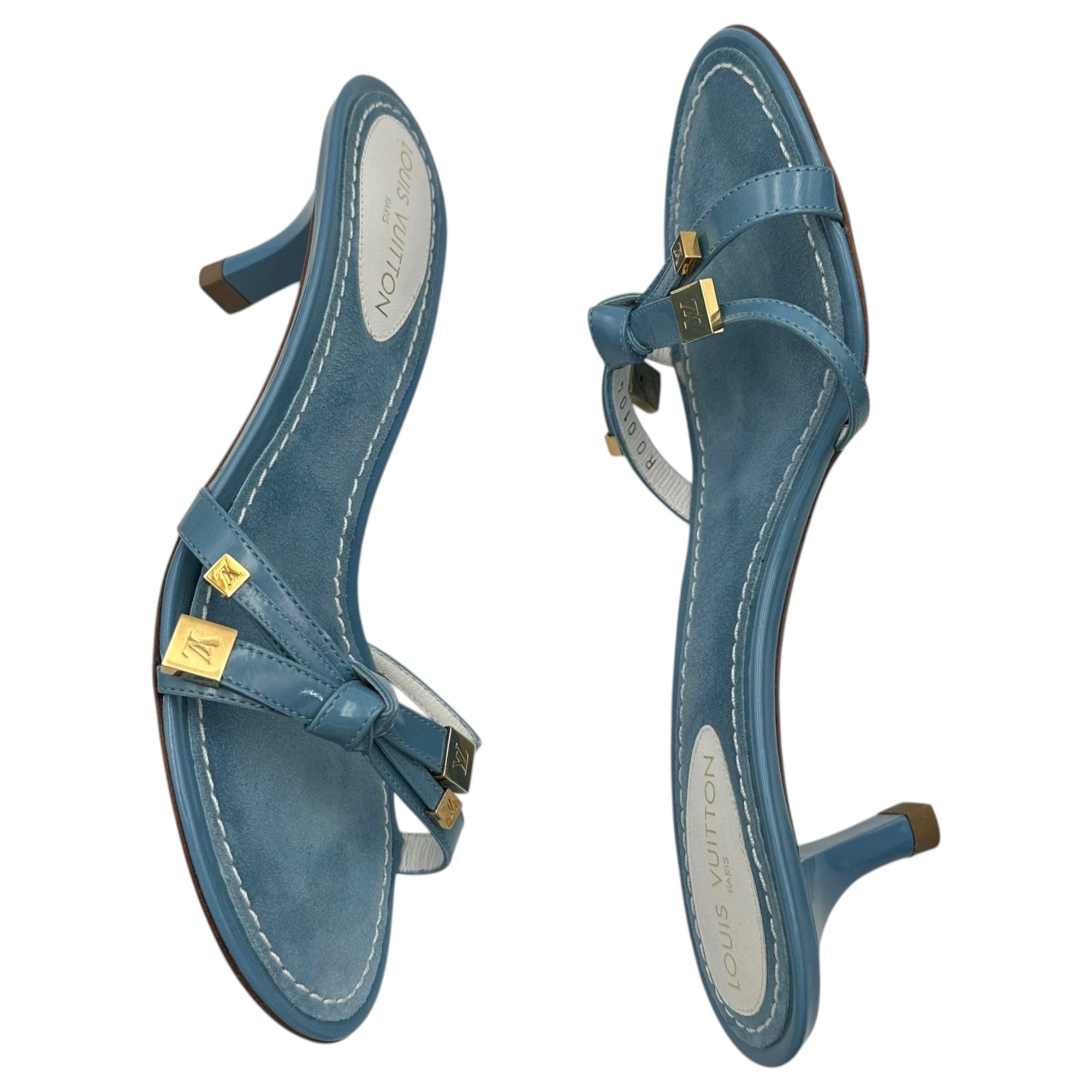 LOUIS VUITTON(ルイヴィトン) Vernis Ribbon Mules ヴェルニ リボン ミュール 35(22.5cm程度) スカイブルー RO0104 サンダル