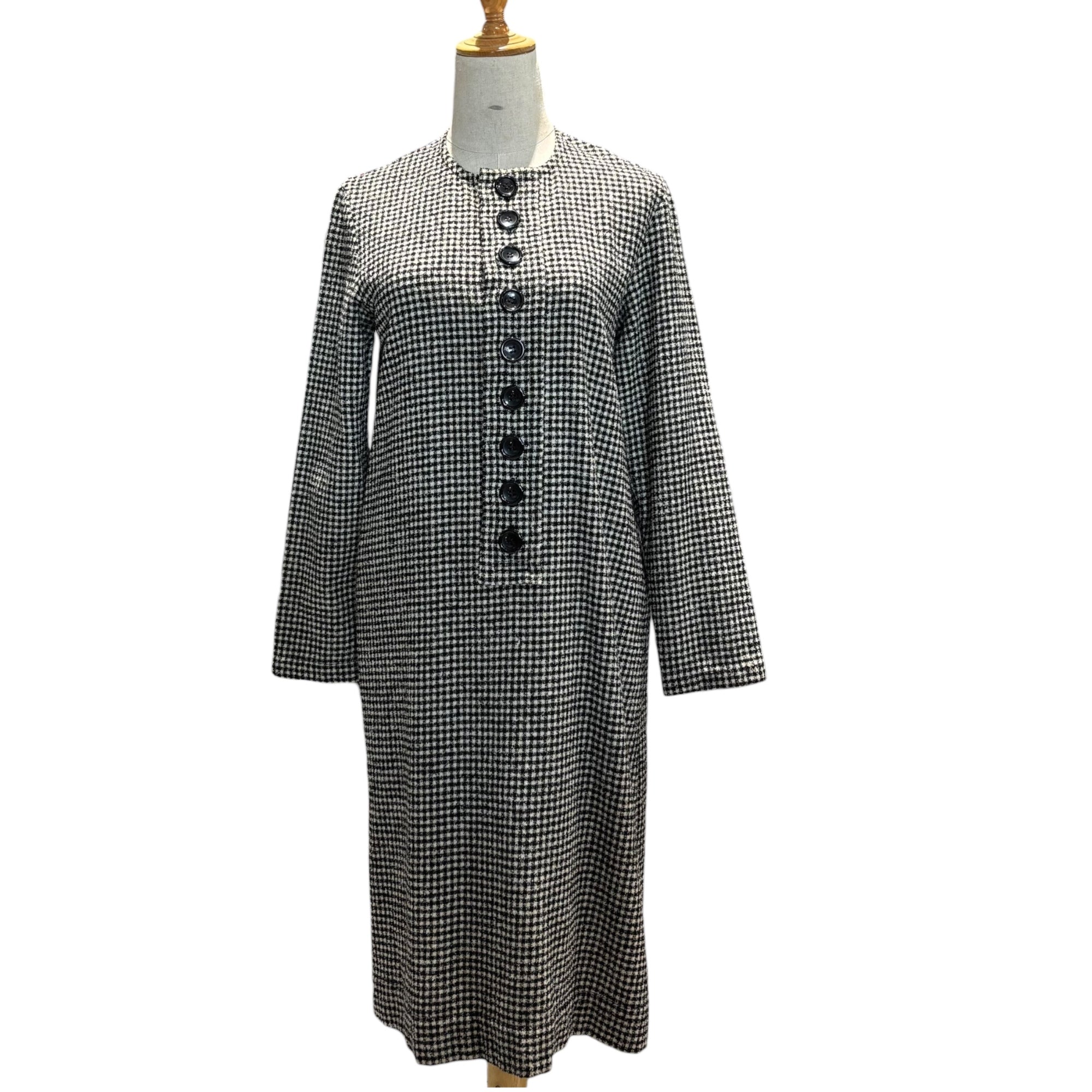 tricot COMME des GARCONS(トリココムデギャルソン) 12AW Fine check pattern Large buttons Wool and nylon One-piece dress チェック デカボタン ウール ナイロン 長袖 ワンピース TJ-O005 M ホワイト×ブラック AD2012