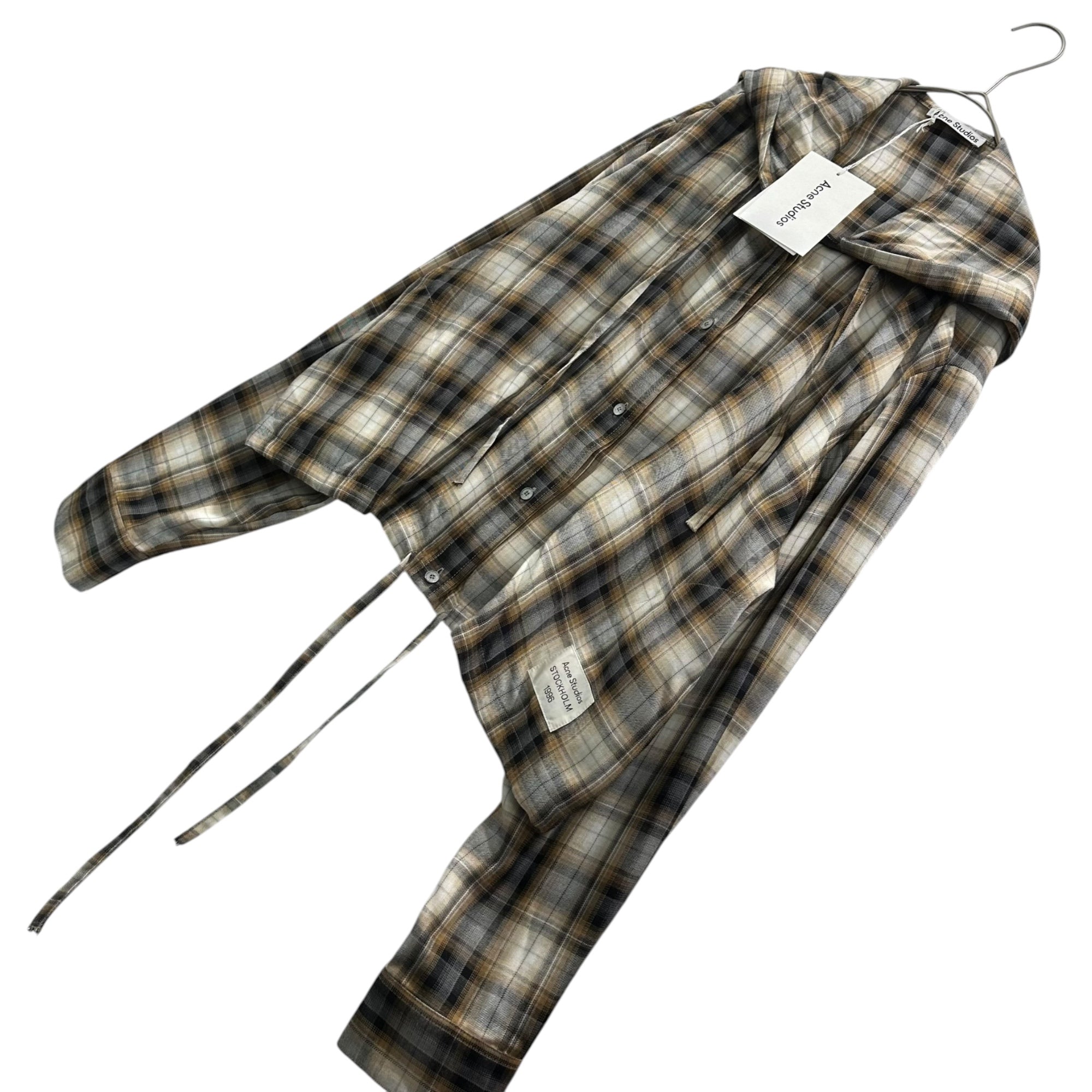 Acne Studios(アクネストゥディオズ) 25AW Hooded overshirt フード付き オーバー シャツ FN-WN-BLOU001157 38 ベージュ×ブラウン オンブレ チェック パーカー
