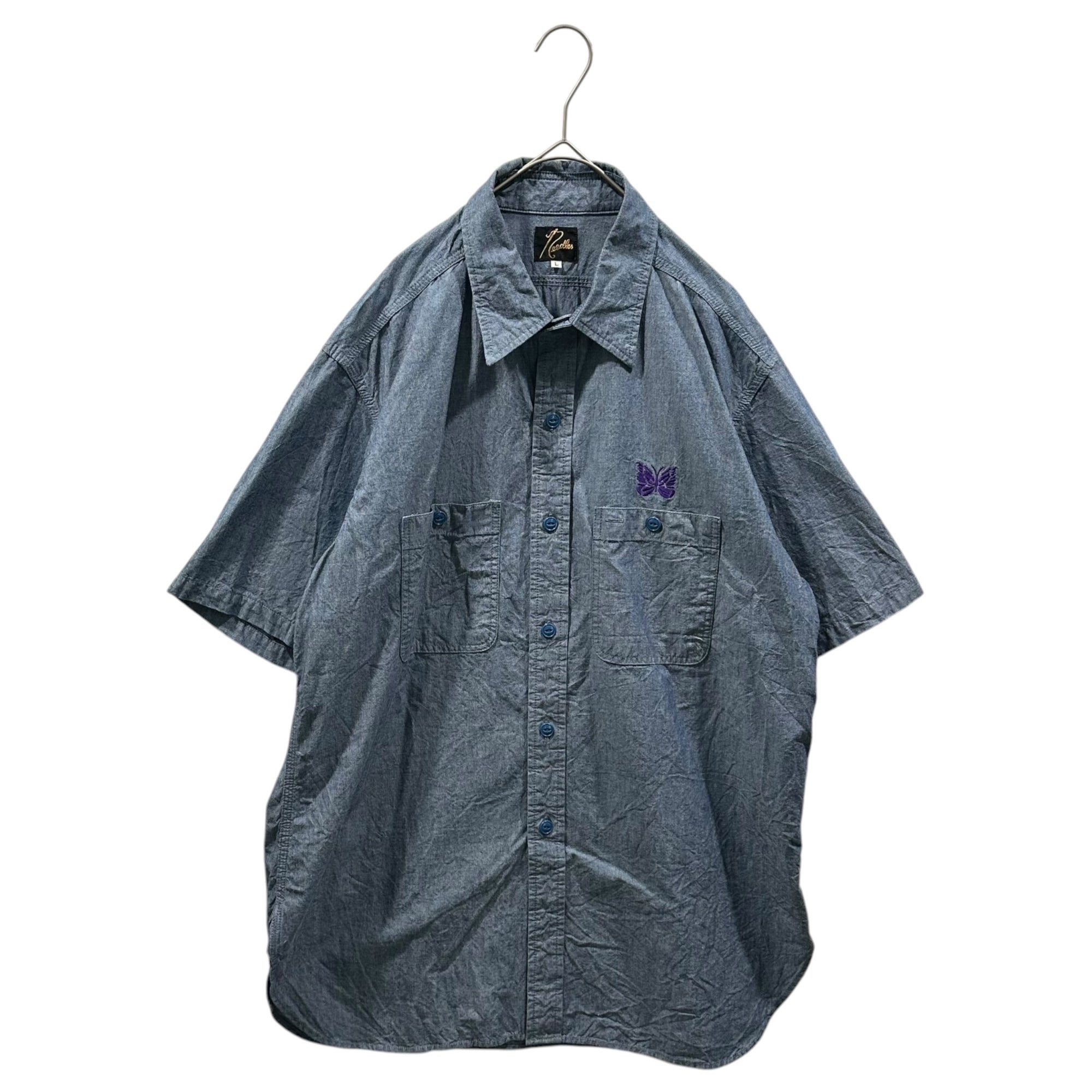 NEEDLES(ニードルズ) 23SS S/S Work Shirt ショートスリーブ ワークシャツ KP387 L ブルー 半袖 ワンポイント