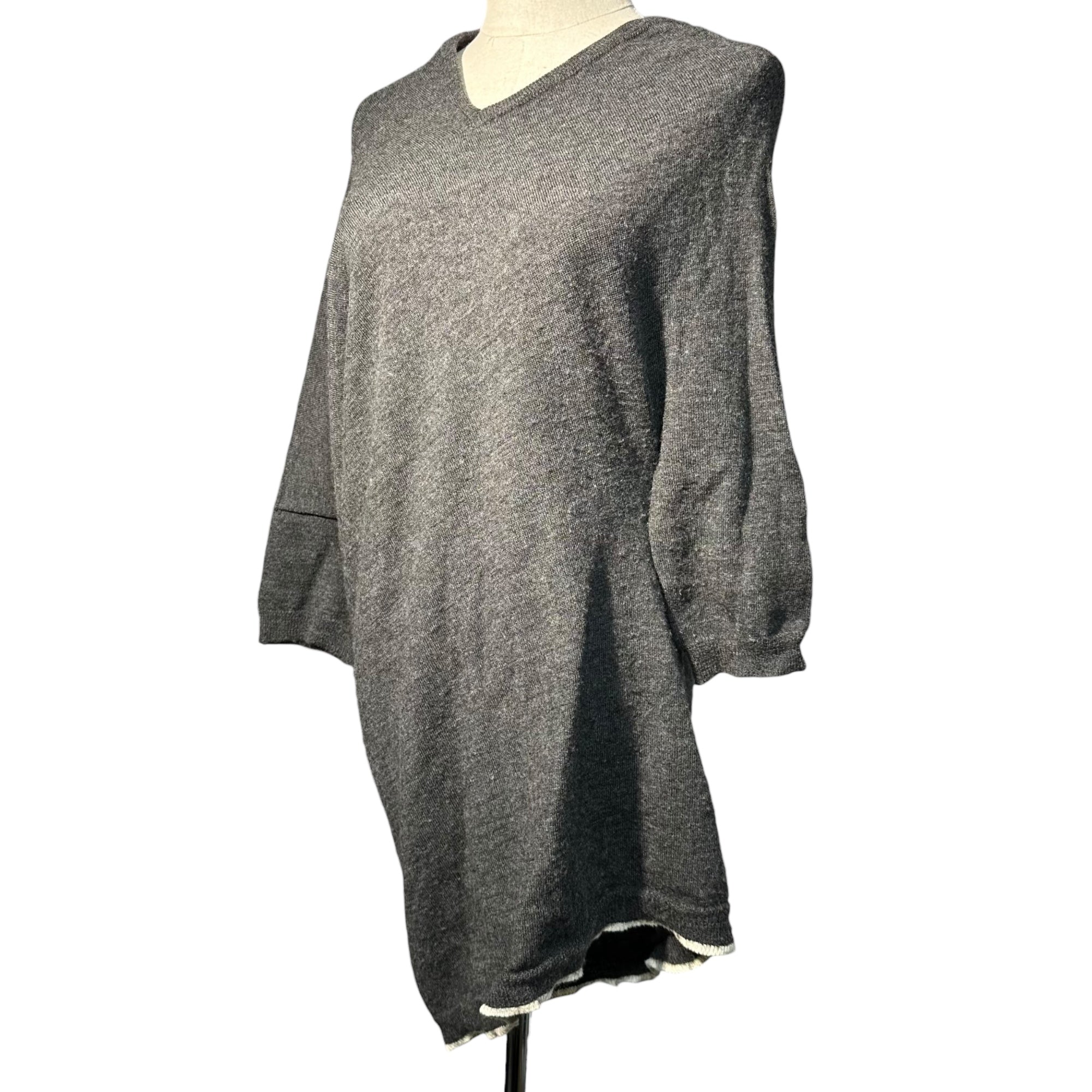 Y's(ワイズ) Hemline V-neck Asymmetric Knit 裾ライン Vネック 変形 ニット YN-K28-179 3(L程度) チャコールグレー×オフホワイト