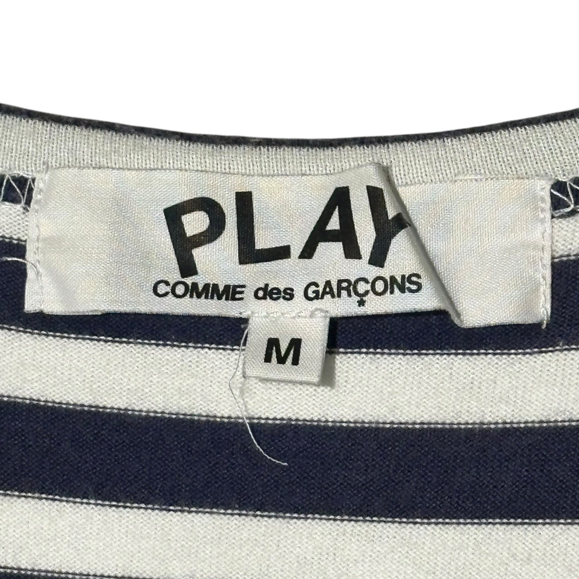 PLAY COMME des GARCONS(プレイコムデギャルソン) Border Heart Logo Patch L/S T-Shirt ボーダー ハート ロゴ  ワッペン 長袖 Tシャツ AZ-T009 M ネイビー×ホワイト AD2008