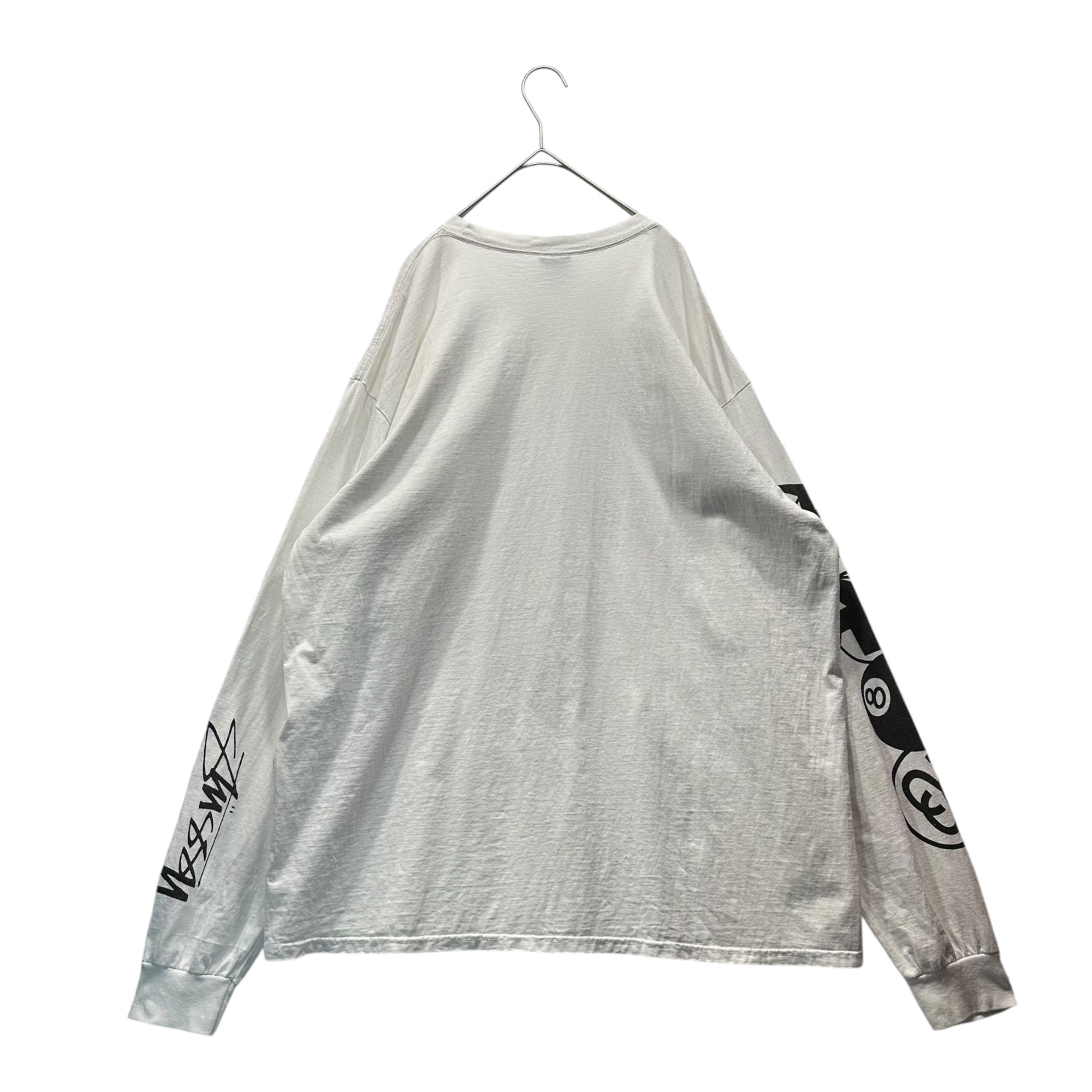 STUSSY(ステューシー) Stacked Pigment Dyed L/S Tee 袖 ロゴ 長袖 Tシャツ XL ホワイト×ブラック