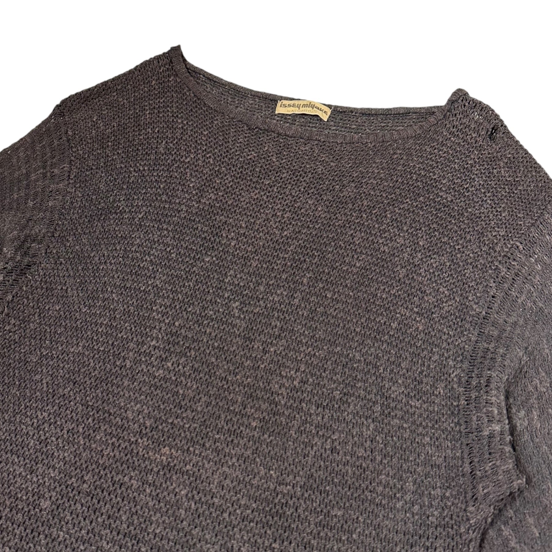 ISSEY MIYAKE(イッセイミヤケ) 70’S Linen blend cotton rayon knit pullover 70年代 リネン混 コットン レーヨン ニット プルオーバー ALL STYLEタグ FREE ブラウン 本人期 稀少品 アーカイヴ