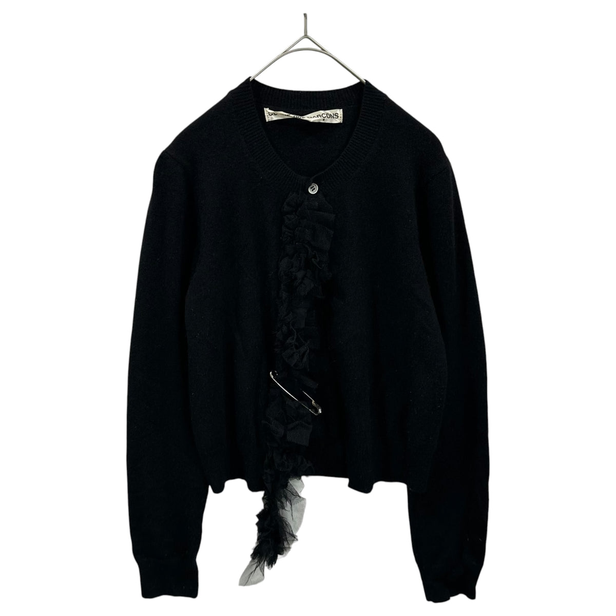 COMME des GARCONS(コムデギャルソン) 2004AW Lace-Trimmed Cashmere Cardigan レース装飾 カシミヤ カーディガン GN-N011 FREE ブラック AD2004 00s アーカイブ カシミア100％