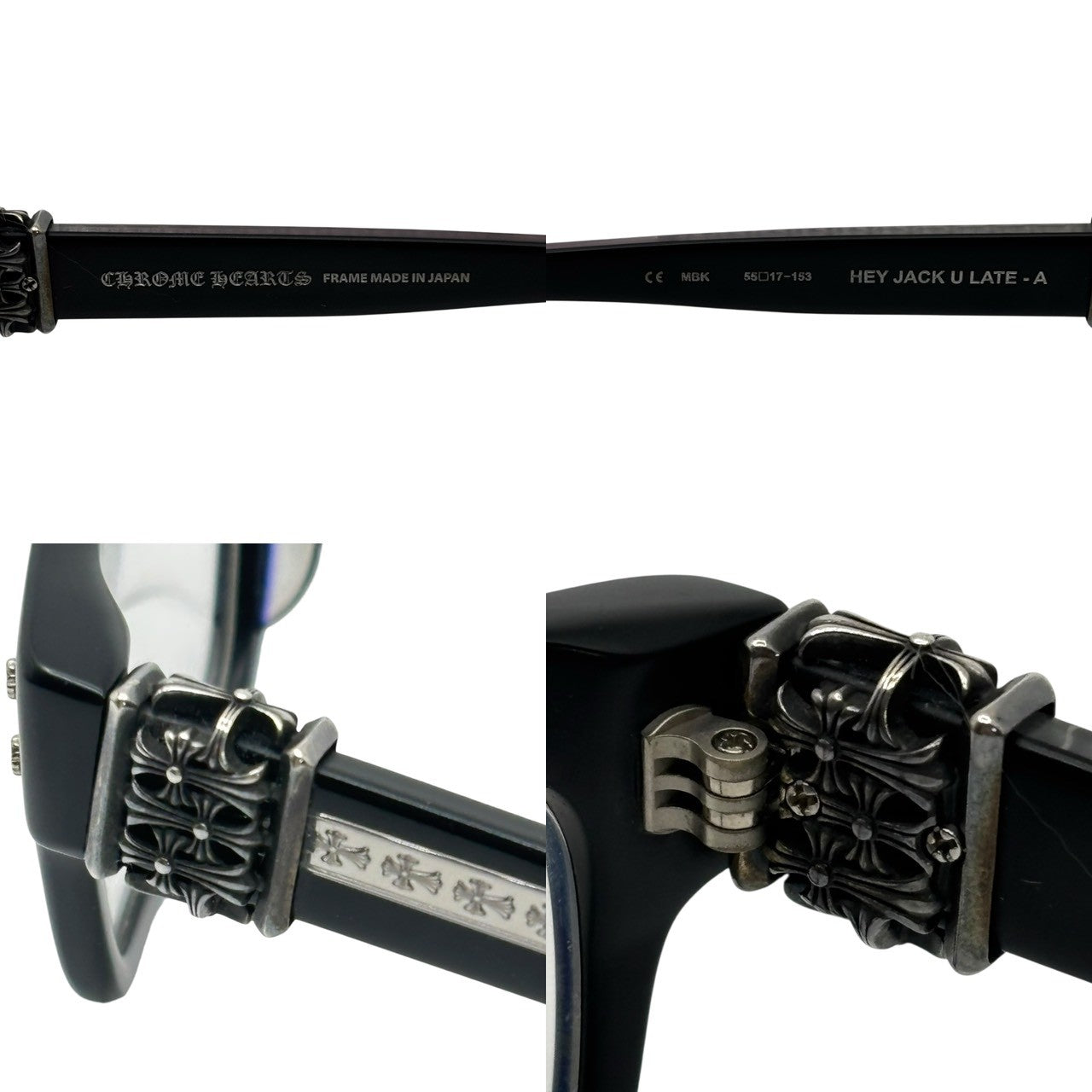 CHROME HEARTS(クロムハーツ) HEY JACK U LATE-A スクエア フレーム メガネ 55□17-153 ブラック 伊達 眼鏡 サングラス