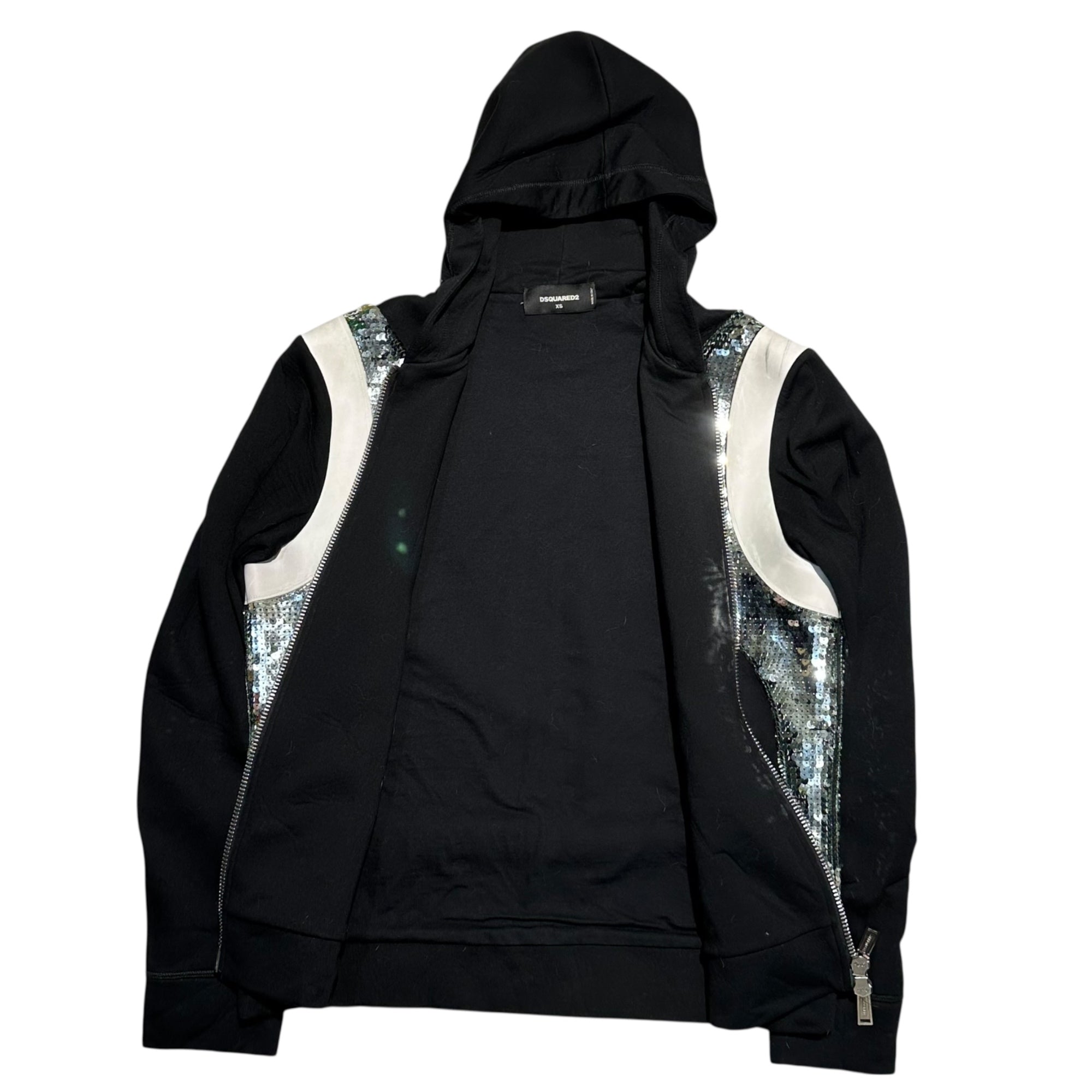 DSQUARED2(ディースクエアード) Sequin-embellished zip-up hoodie スパンコール 装飾 ジップアップ パーカー XS ブラック