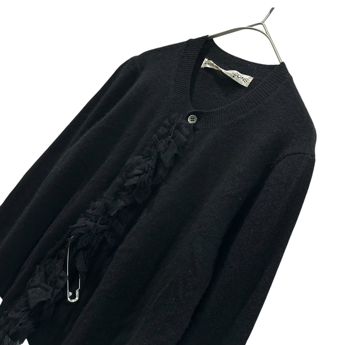 COMME des GARCONS(コムデギャルソン) 2004AW Lace-Trimmed Cashmere Cardigan レース装飾 カシミヤ カーディガン GN-N011 FREE ブラック AD2004 00s アーカイブ カシミア100％