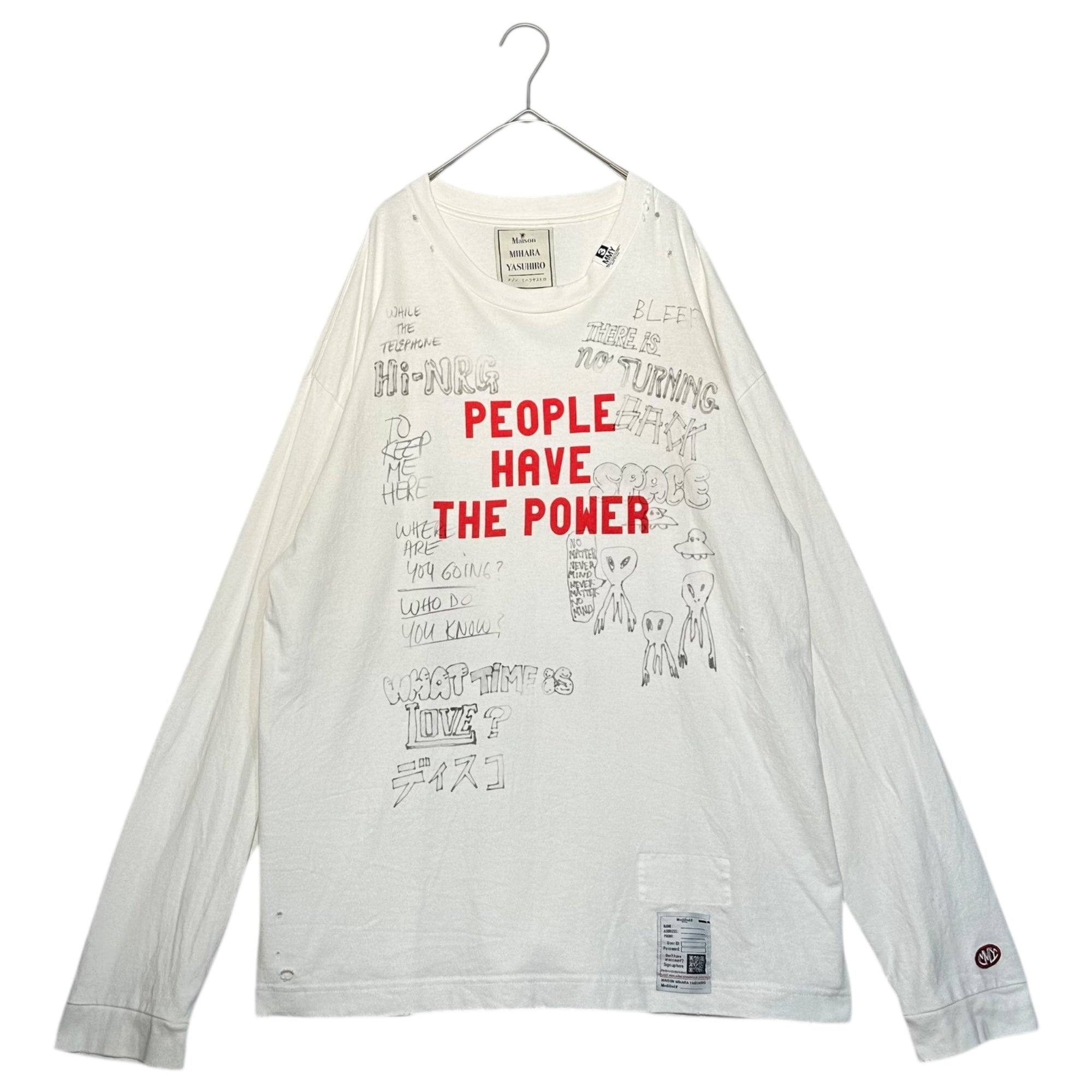 Maison MIHARA YASUHIRO(メゾンミハラヤスヒロ) 24SS Distressed Long-Sleeve T-shirt ダメージ加工 落書き 長袖 Tシャツ J12LT531 48 ホワイト カットソー