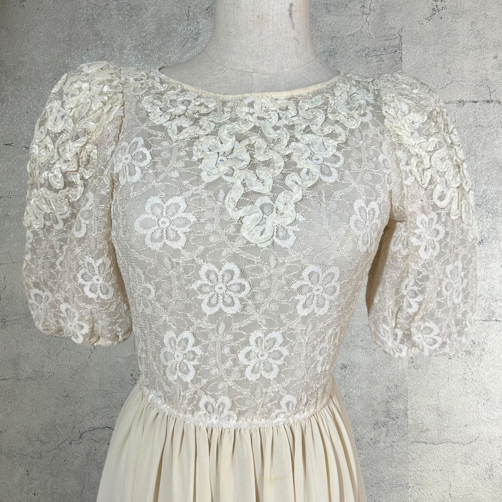 VINTAGE(ヴィンテージ) 80~90's Puff sleeve lace docking dress パフスリーブレースドッキングワンピース アイボリー EURO VINTAGE