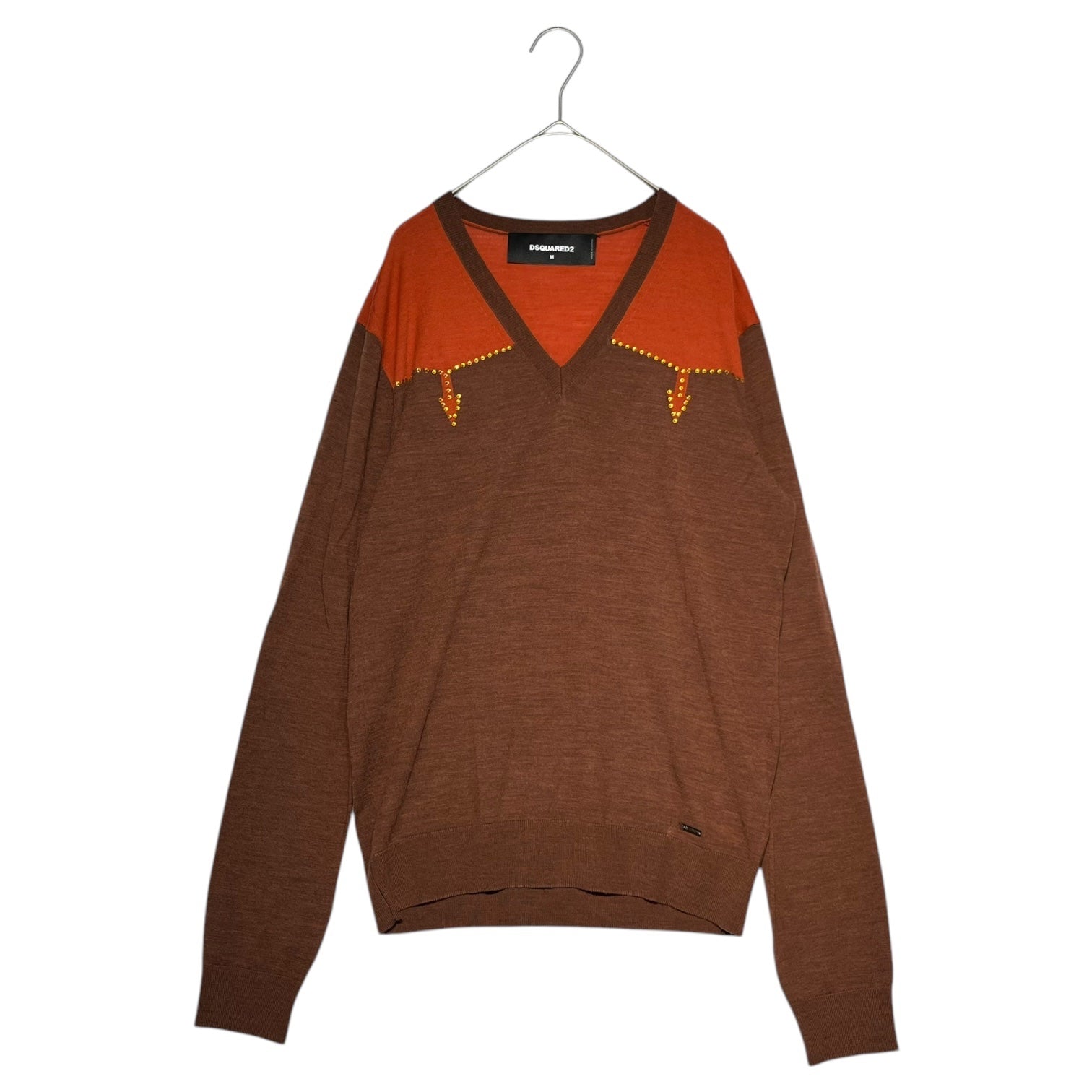 DSQUARED2(ディースクエアード) Arrow design deep V neck knit 矢印 デザイン 深Ｖネックニット S71HA0839 Ｍ オレンジ