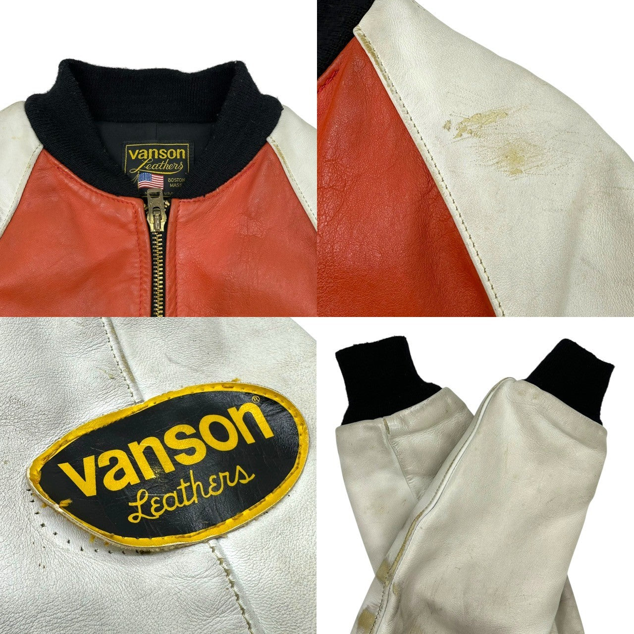 VANSON(バンソン) USA made Old Racing Leather Jacket オールド レーシング レザー ジャケット 38(M程度) レッド×ホワイト ブルゾン ワッペン CHAMPION Winston GTX