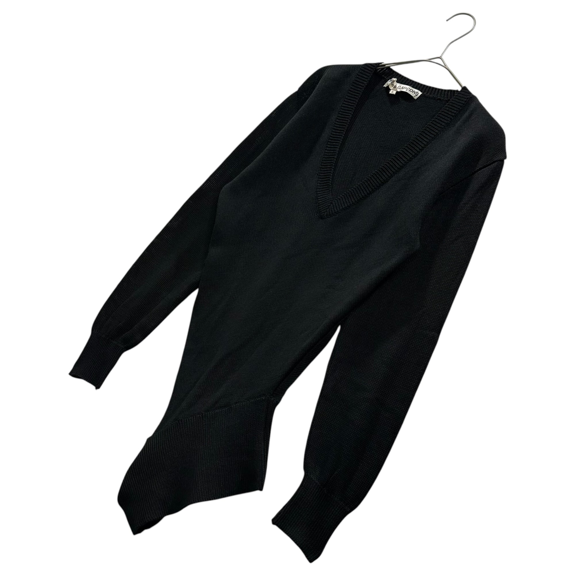 COMME des GARCONS(コムデギャルソン) 1980's V-neck Asymmetrical Silk Knit Vネック 変形 シルク ニット GN-11010S S ブラック AD表記無 80年代 アーカイブ シルク100%