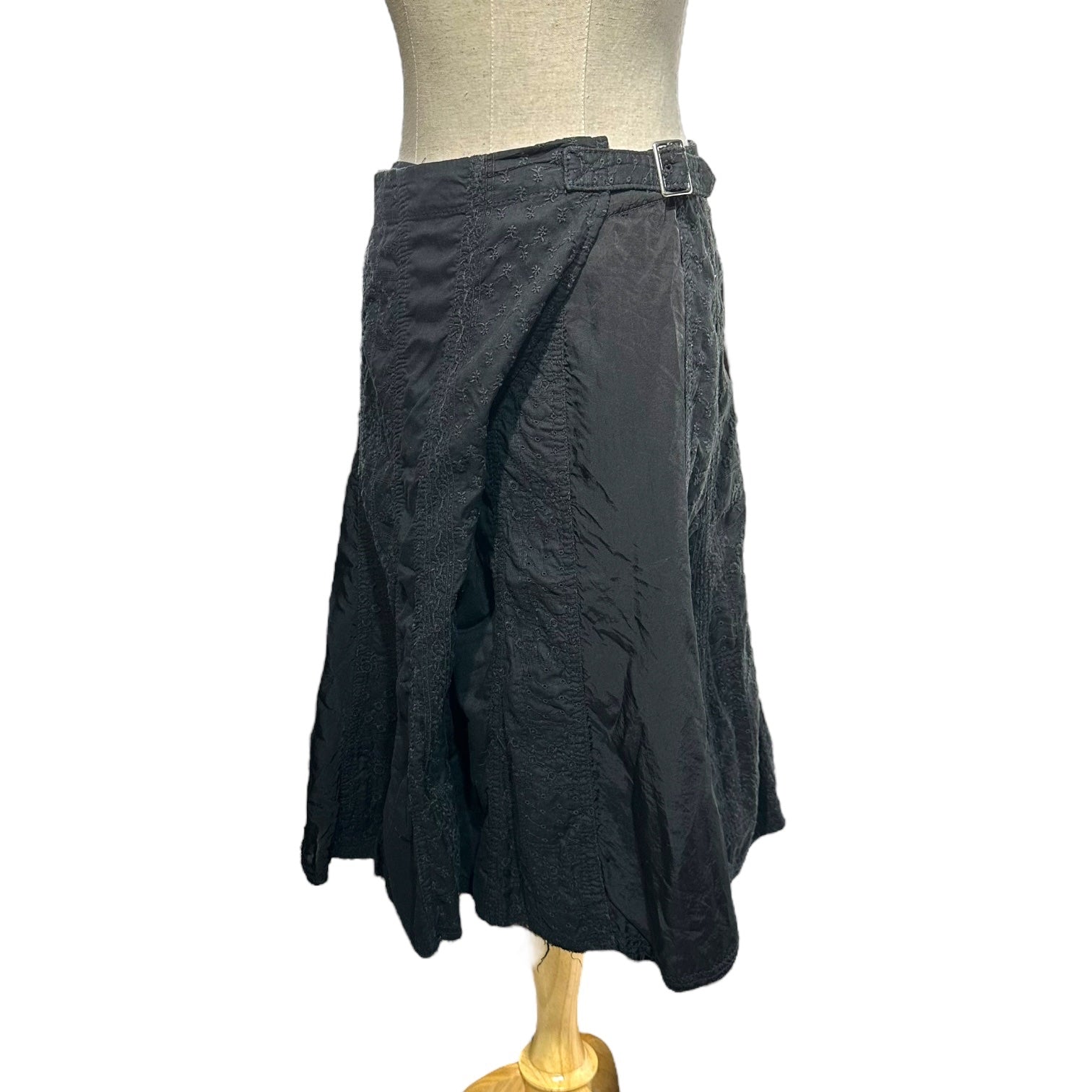tricot COMME des GARCONS(トリココムデギャルソン) 06SS Belted Cut-off Different Fabric Lace Skirt ベルト付 カットオフ 異素材 レース ひざ丈 スカート TQ-S025 S ブラック AD2005