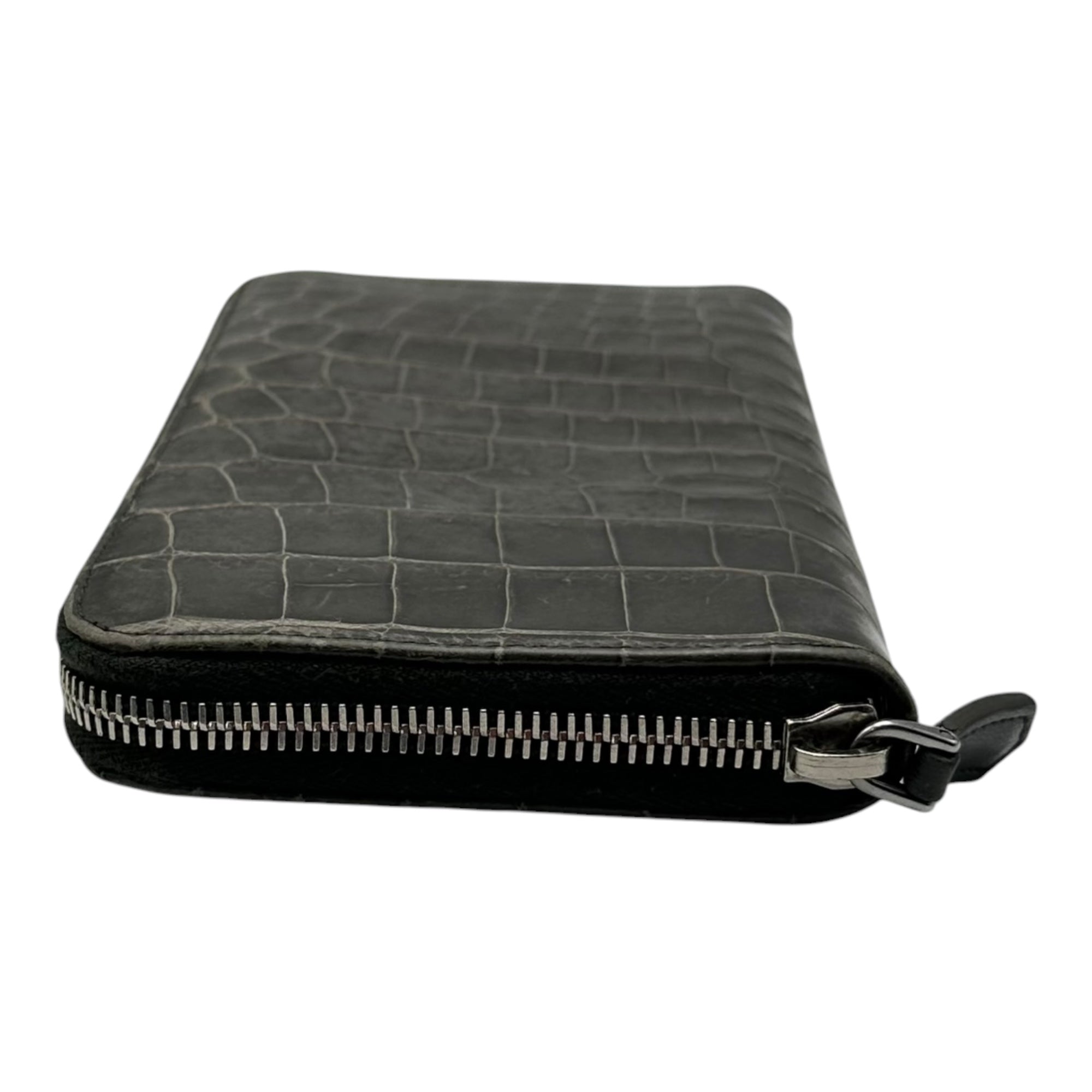 PRADA(プラダ) Round-Zip Long Wallet - Crocodile ラウンドジップ ロング ウォレット クロコダイル グレー 長財布 エキゾチック レザー