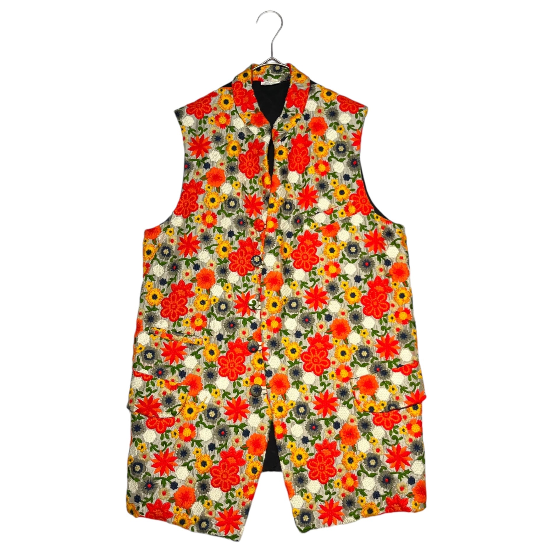 COMME des GARCONS HOMME PLUS(コムデギャルソンオムプリュス) 18SS flower embroidery vest 花 刺繍 ベスト コレクションアイテム PA-V001 S ベージュ×オレンジ AD2017 DISCO期