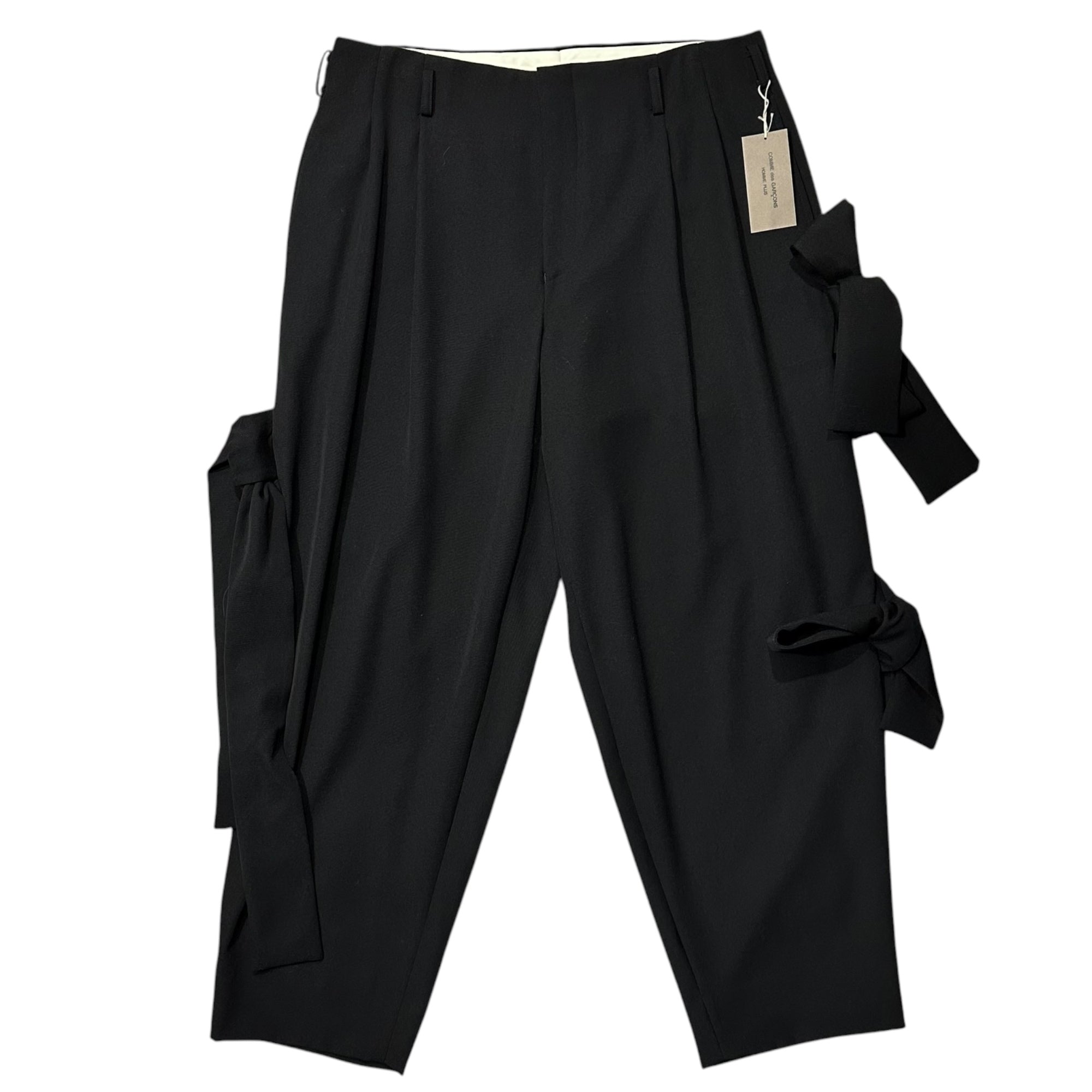COMME des GARCONS HOMME PLUS(コムデギャルソンオムプリュス) 2025SS Wool Gabardine Side-Ribbon Trousers ウールギャバジン サイド リボン スラックス PO-P054 L ブラック AD2024 テーパード 中 パンツ