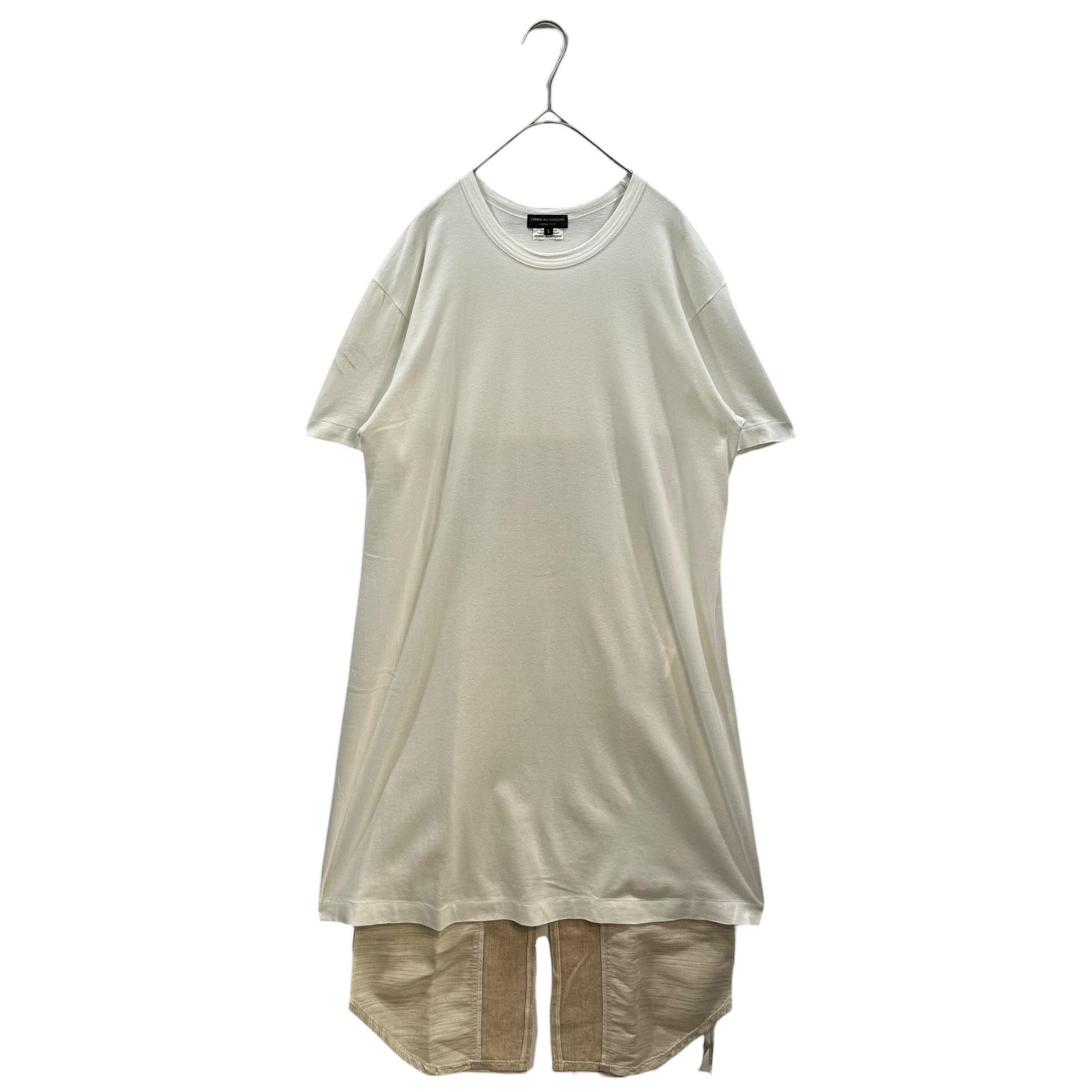 COMME des GARCONS HOMME PLUS(コムデギャルソンオムプリュス) 2018SS Long-Silhouette T-Shirt with Back Slit Detail バックスリット 切替 ロング シルエット Tシャツ PA-T015 S ホワイト×ベージュ AD2017