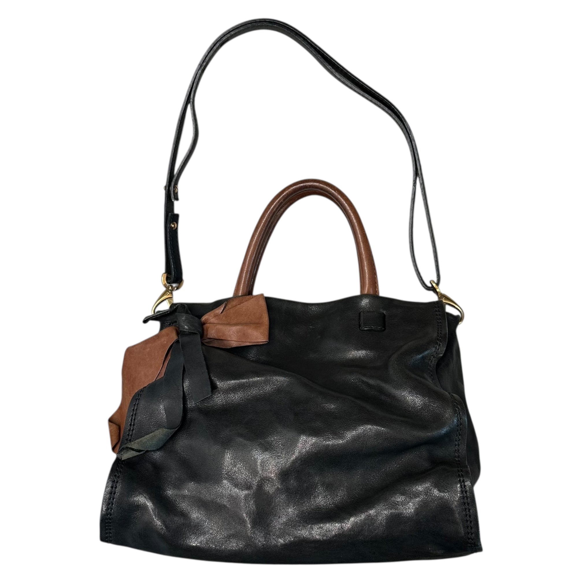 ANDREA MABIANI(アンドレアマビアーニ) 2WAY Leather Shoulder Bag リボン レザー ショルダー バッグ ブラック イタリア製