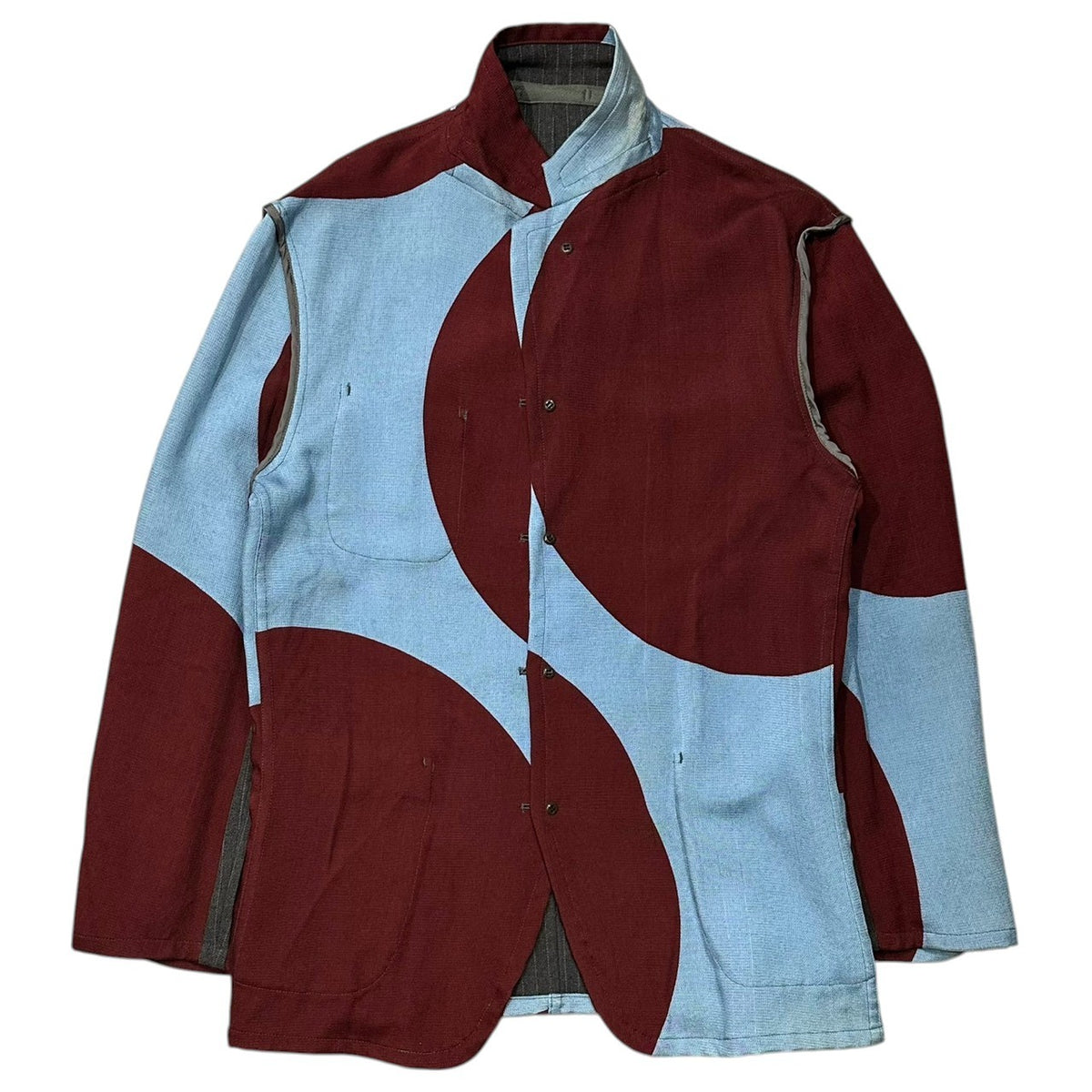 COMME des GARCONS HOMME PLUS(コムデギャルソンオムプリュス) 2001SS Double-Face-Era Reversible Design Tailored Jacket ダブル フェイス 期 裏表 デザイン テーラード ジャケット PJ-10020M M グレー×ライトブルー×ワインレッド AD2001 00s アーカイブ