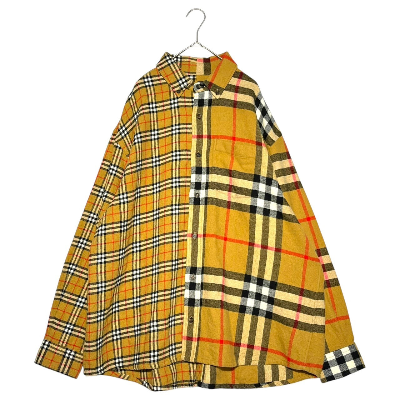 Gosha Rubchinskiy × BURBERRY(ゴーシャラブチンスキー × バーバリー) 2018 Nova check switching oversize flannel shirt ノバチェック 切替 オーバーサイズ ネル シャツ 10.770.518/0001-68 L ベージュ 稀少品