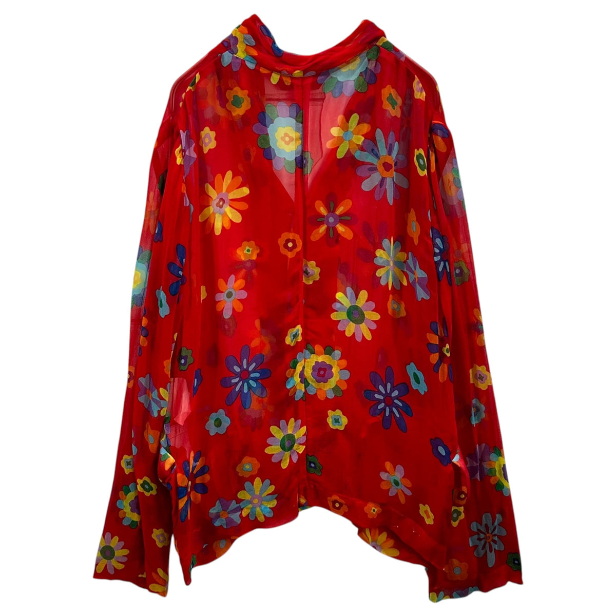 COMME des GARCONS(コムデギャルソン) 1996AW Aoyama Exclusive: Padded Flap Pocket Floral Print Cupro Sheer Shirt Jacket 青山限定 中綿 フラップポケット フローラル プリント シアー シャツ ジャケット KX-611020 FREE レッド×マルチカラー AD1996 90s アーカイブ Flowering Clothes フラワーリング クローズ