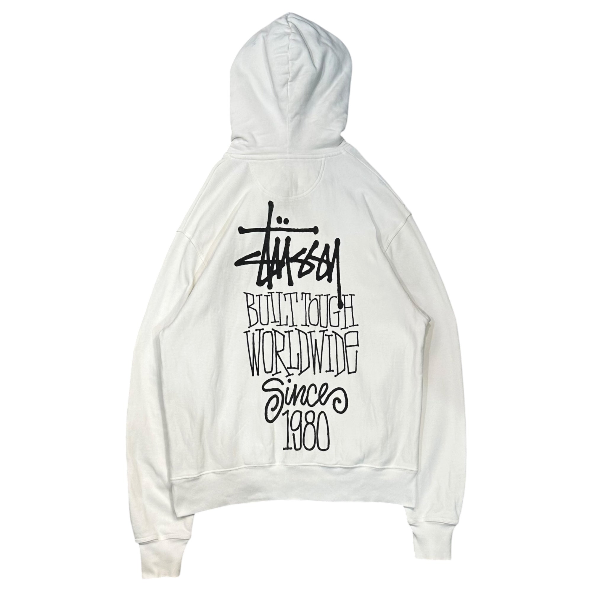 STUSSY(ステューシー) Built Built Tough Pigment Dyed Hoodie ロゴ フーディー M ホワイト プルオーバー パーカー