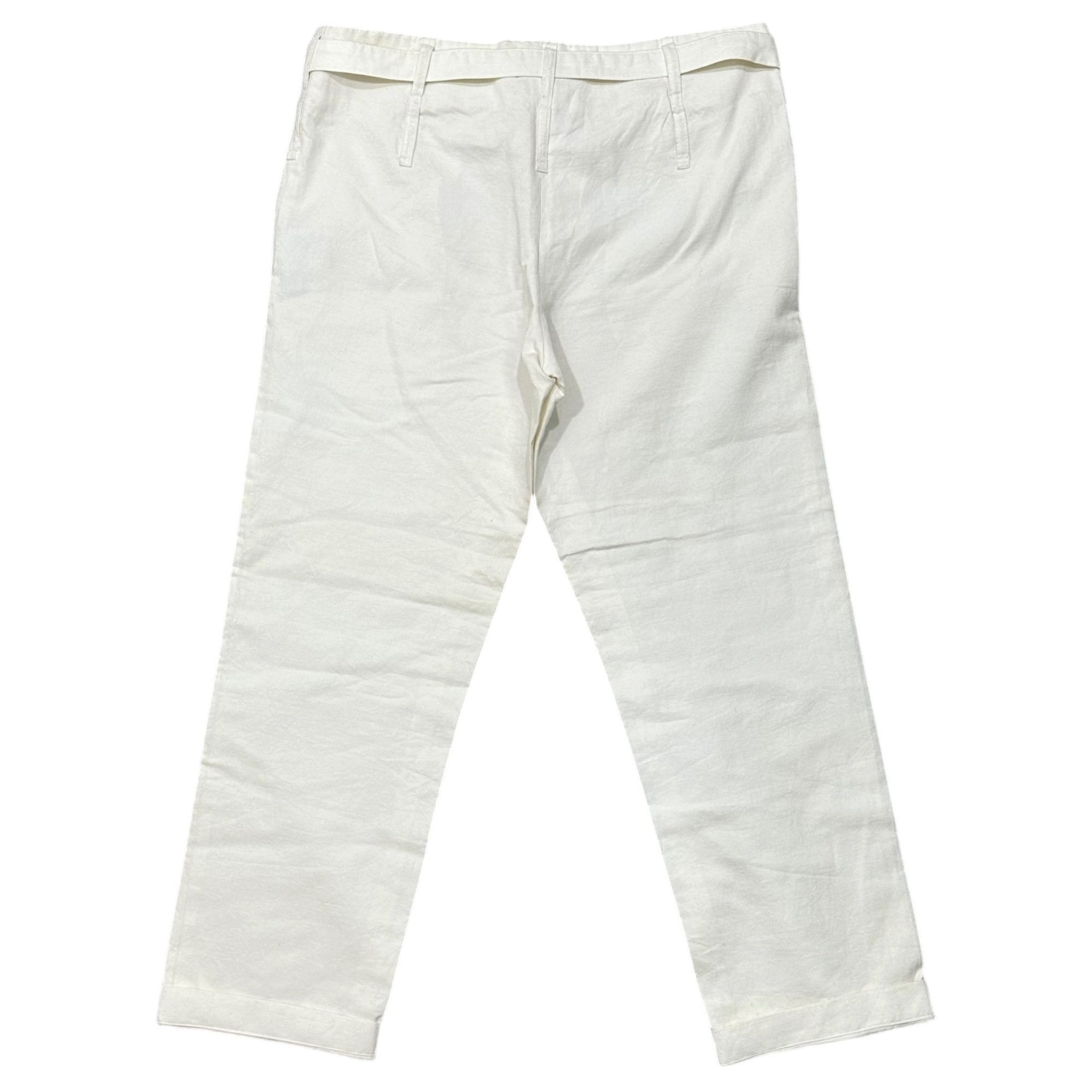ANN DEMEULEMEESTER×10 corso como COMME des GARCONS(アンドゥムルメステール × ドゥエチ コルソコモ コムデギャルソン) 00's Cotton-Linen Belted Cropped Pants コットン リネン ベルテッド クロップドパンツ 34 ホワイト 本人期