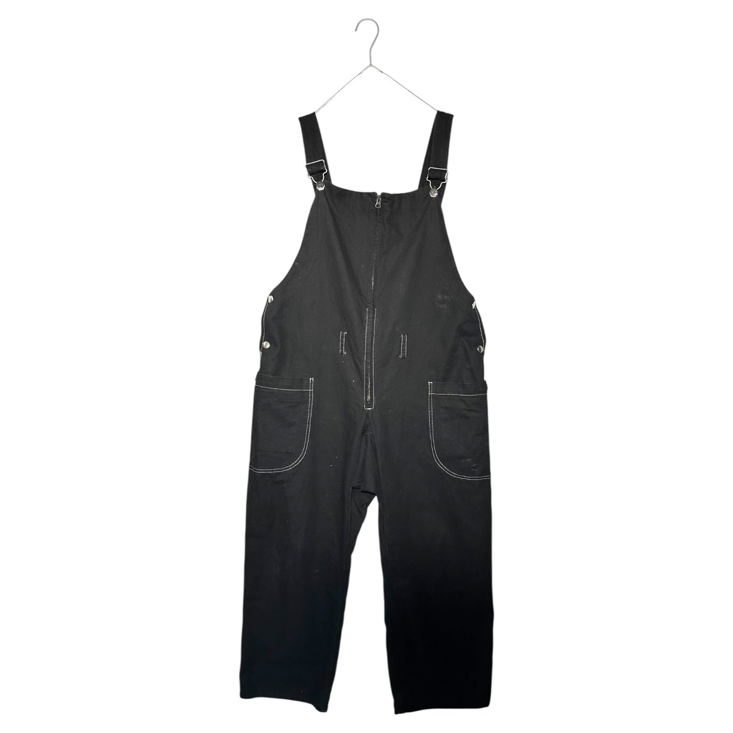 AlexanderLeeChang(アレキサンダーリーチャン) White Stitch Front Zip Cotton Overalls ホワイトステッチ フロントジップ コットン オーバーオール AC-041908 2(M程度) ブラック
