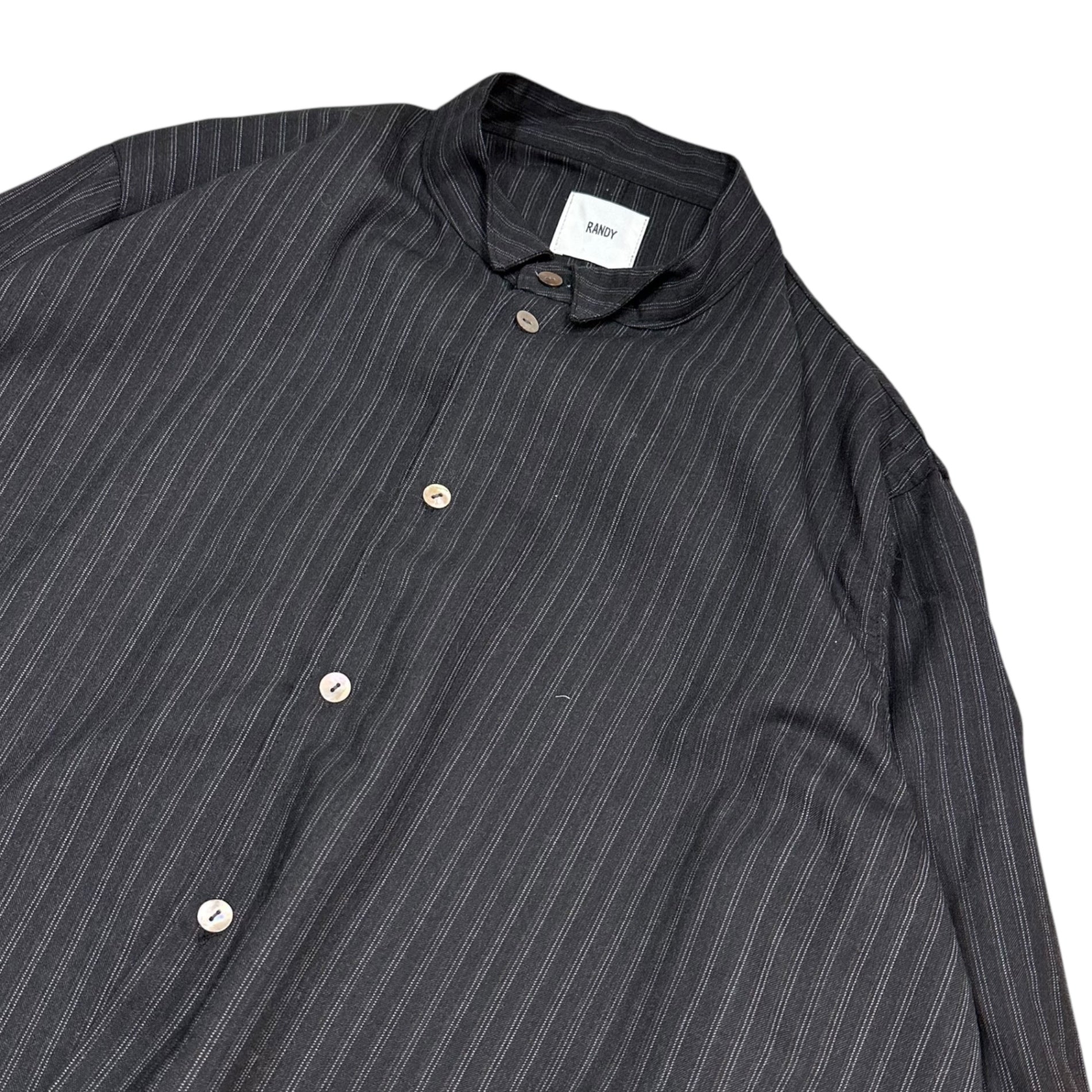 RANDY(ランディー) Striped Asymmetrical Long Shirt ストライプ アシンメトリー ロング シャツ チャコールグレー
