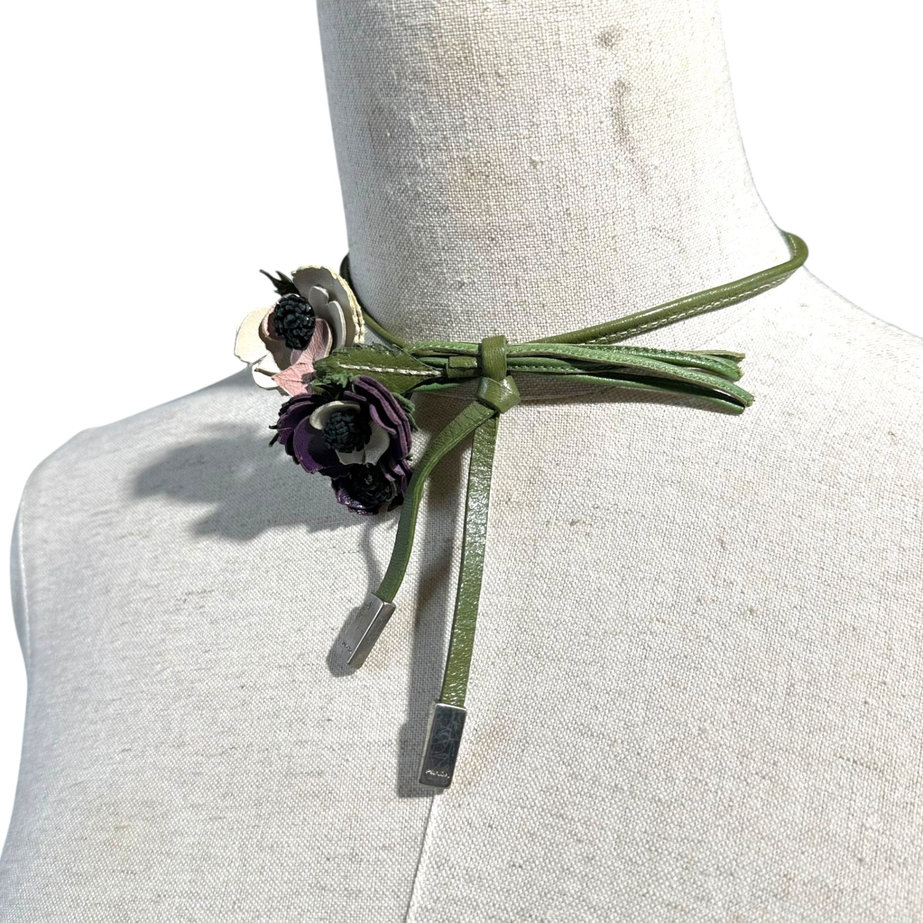 PRADA(プラダ) Leather Flower Choker Necklace レザー フラワー チョーカー ネックレス グリーン