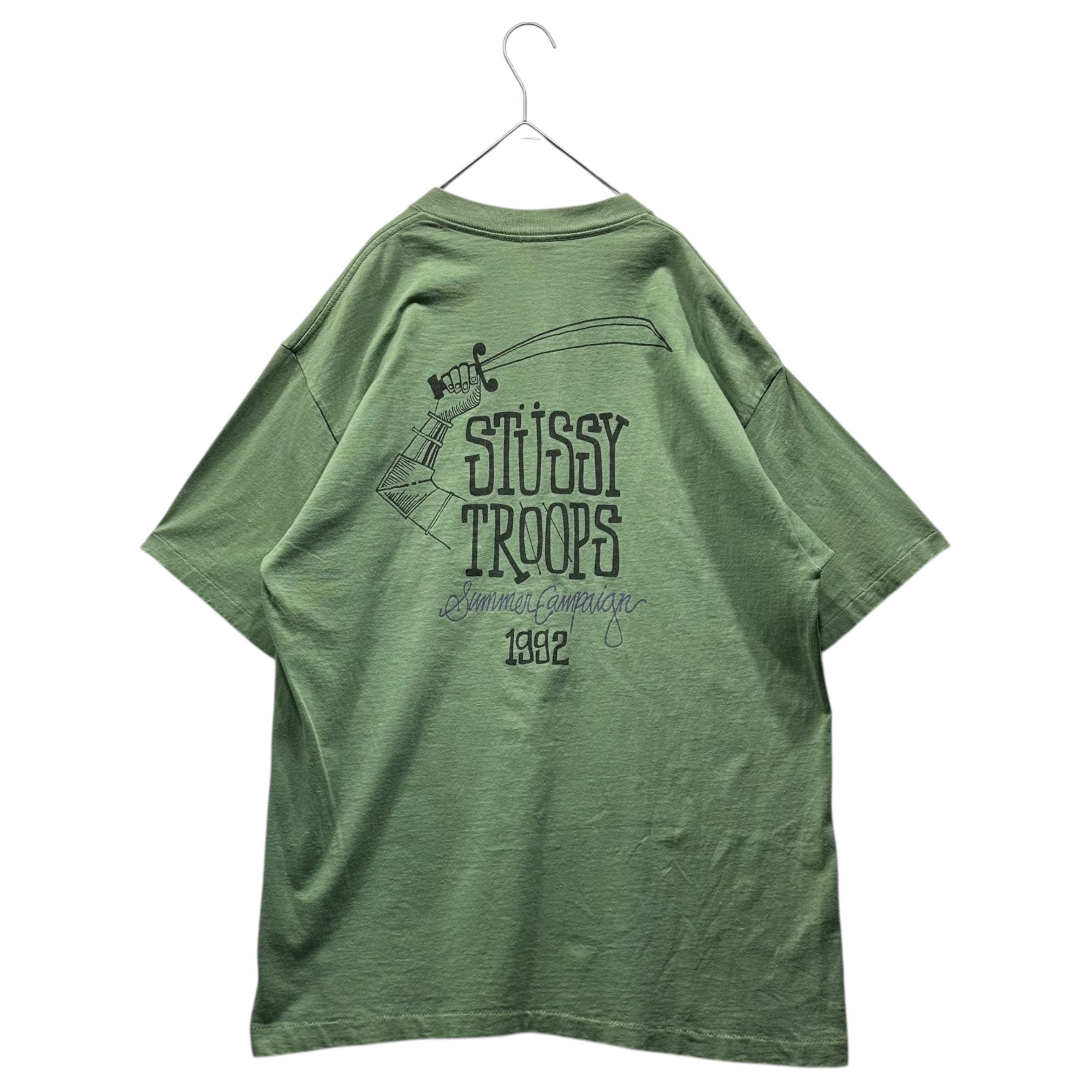 STUSSY(ステューシー) 90's ”STUSSY TROOPS 1992” TEE ヴィンテージ ロゴ Tシャツ XXL グリーン OLD オールド 90年代