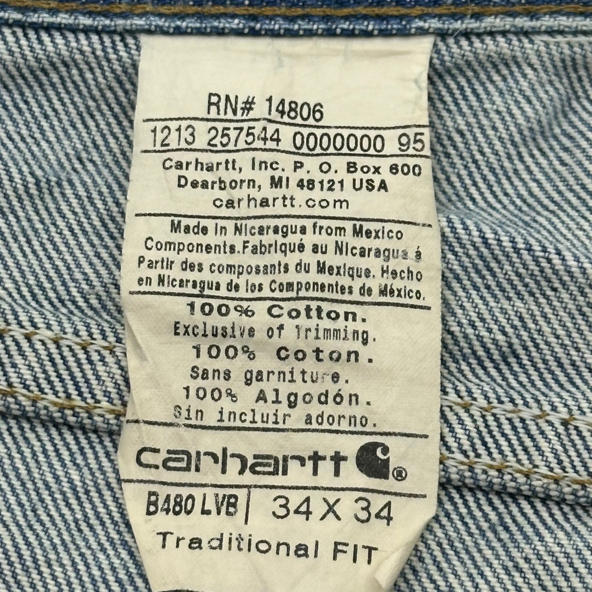 carhartt(カーハート) Old Traditional Fit Denim Pants オールド トラディショナル フィット デニム パンツ B480LVB 34×34 ライトインディゴ
