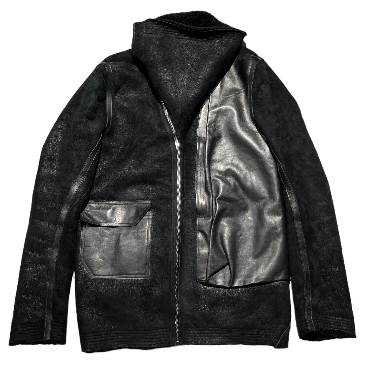 Rick Owens(リックオウエンス) 16AW MASTODON ムートン レザー ジャケット RU16F6782-LSHF 48(L程度) ブラック