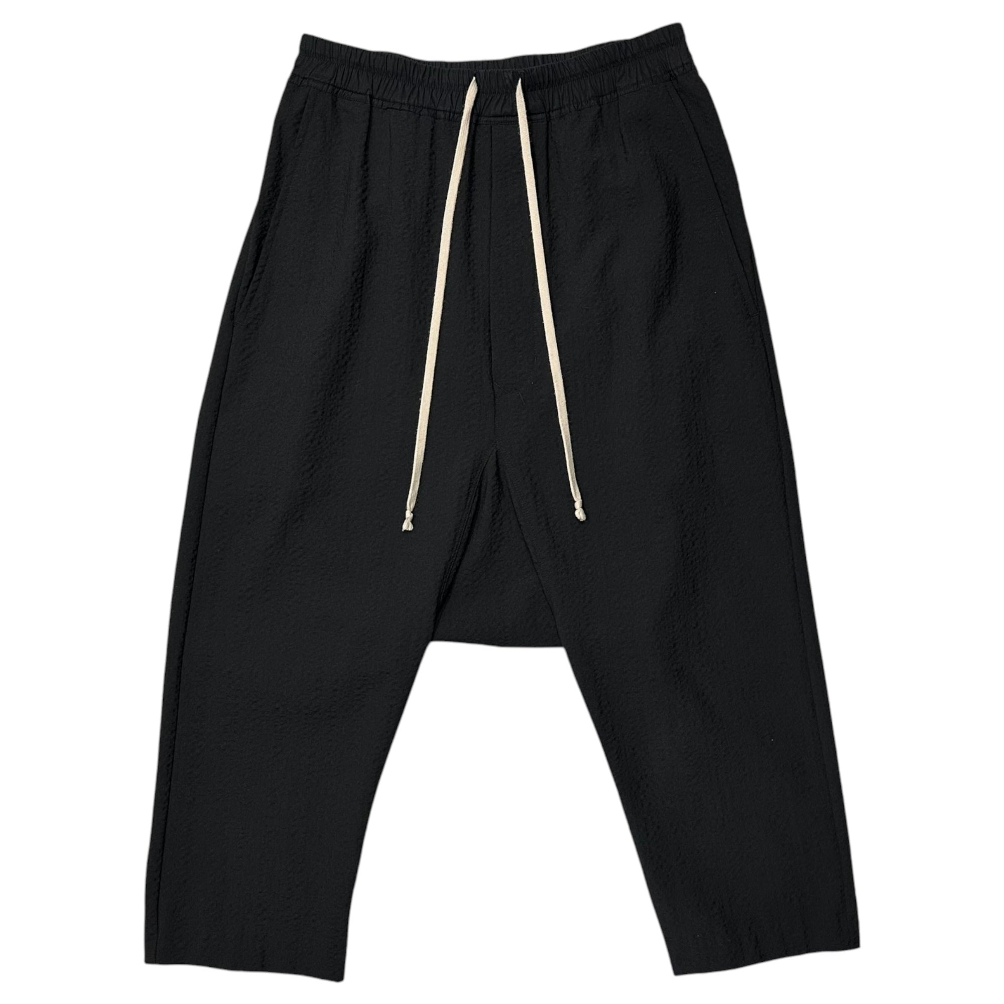 Rick Owens(リックオウエンス) 2016AW DRAWSTRING CROPPED PANTS ドローストリング クロップド サルエル パンツ RU16F6381-WO 46 ブラック Mastodon Seersucker
